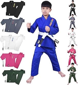 POZTEV Kids Brazilian Jiu Jitsu Gi For Kids BJJ Gi Youth Grappling Kimonos Preshrunk Lightweight Martial Arts Uniform