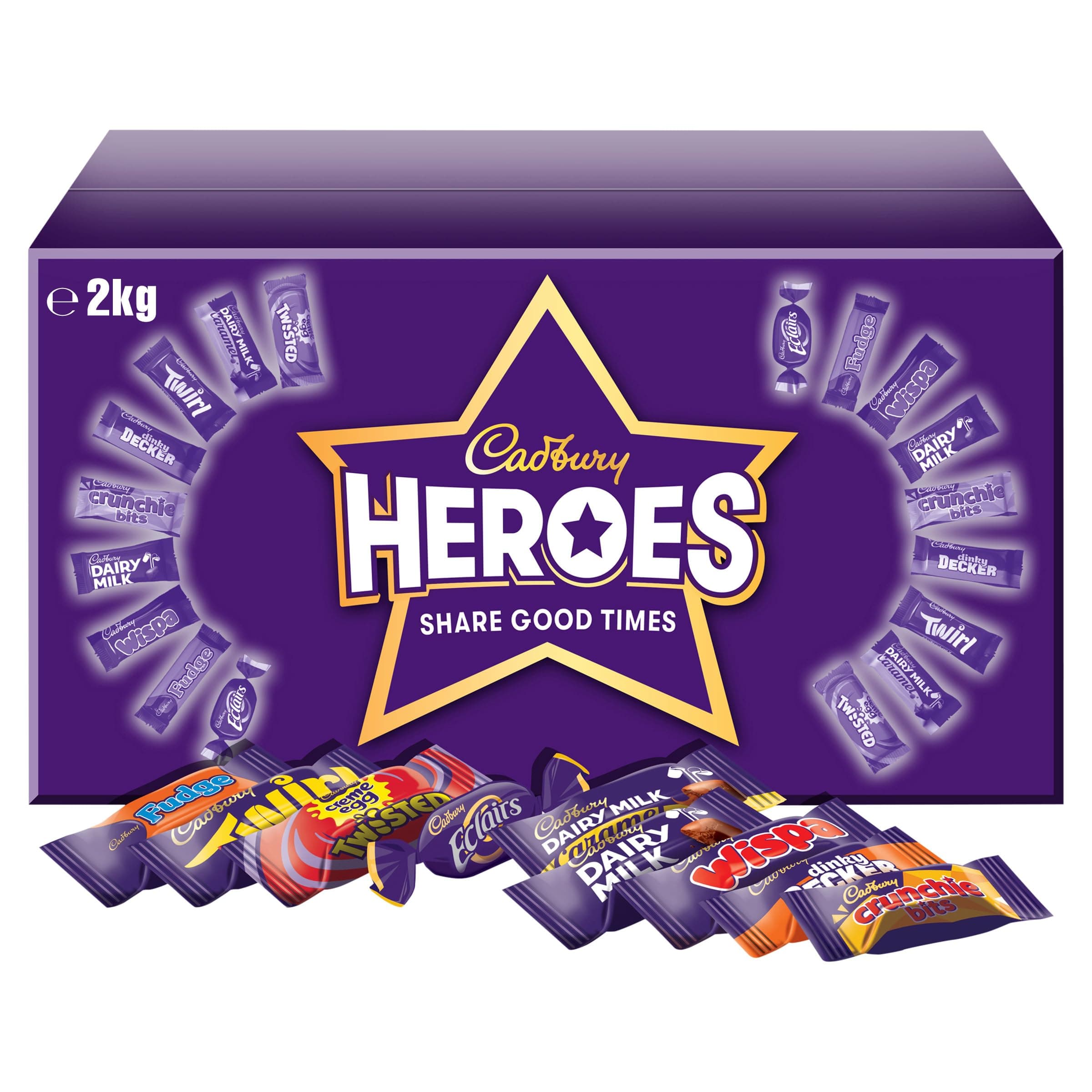 Cadbury Heroes Chocolate Bulk Share Box, Assorted Mini-Size Milk Chocolate Bars, 2 kg (Pack of 1)