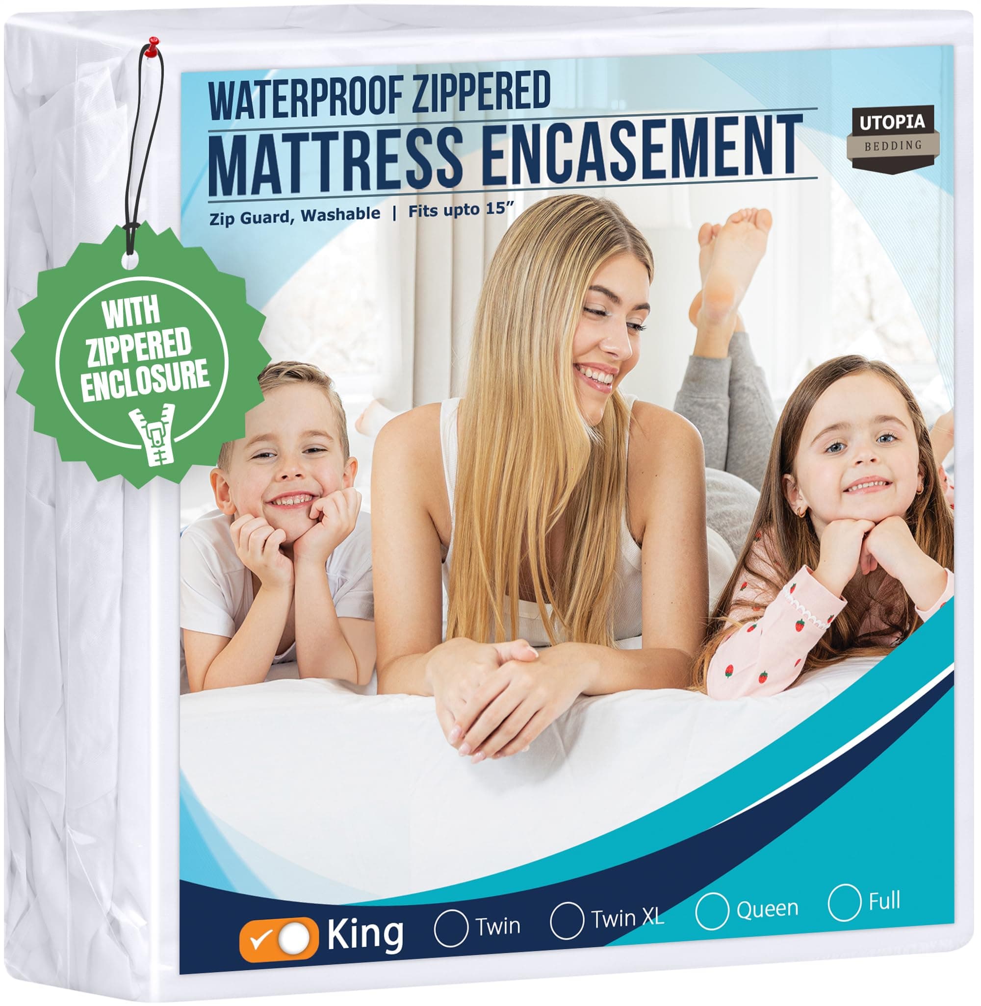 Utopia Bedding Polyester, Zippered, Bed Bug Proof, Dust Mite Proof, Waterproof Mattress Cover/Mattress Protector/Mattress Encasement (White, King)