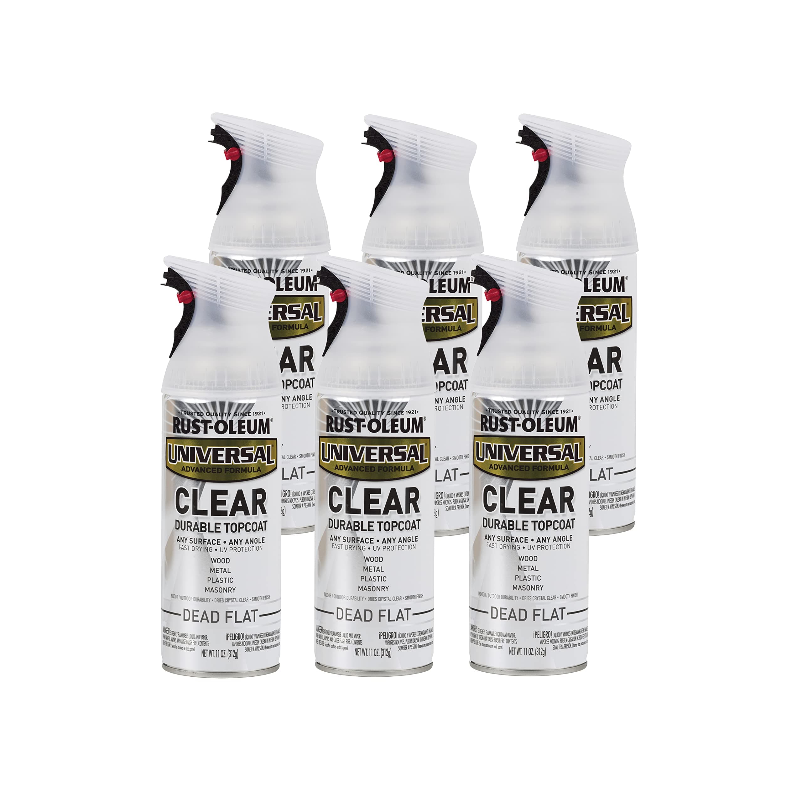 Rust-Oleum 302151-6PK Universal All Surface Clear Topcoat Spray, 11 oz, Dead Flat Clear, (Pack of 6)