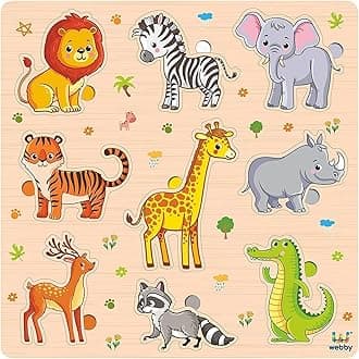Webby Wooden Animals Montessori Educational Pre-School Puzzle Board Toy for Boys and Girls