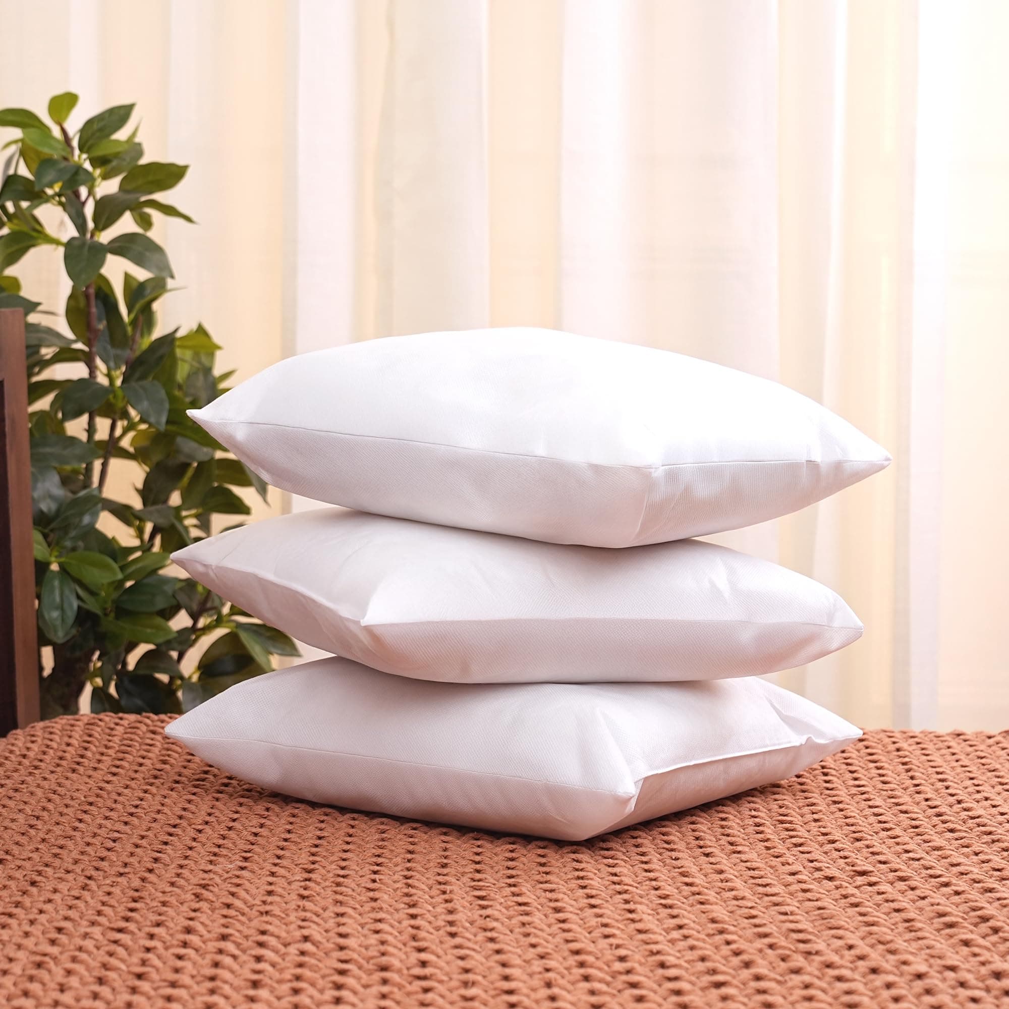 - Amazon Brand - Solimo Microfiber Filled Cushion, 16 x 16 inch (40.6 x 40.6 cm), Set of 3, white