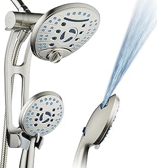AquaCare AS-SEEN-ON-TV High Pressure Handheld / Rain 80-mode 3-way Shower Head Combo with Adjustable Arm - Antimicrobial Nozzles, Tub & Pet Power Wash, 6 ft. Stainless Steel Hose, Nickel Finish