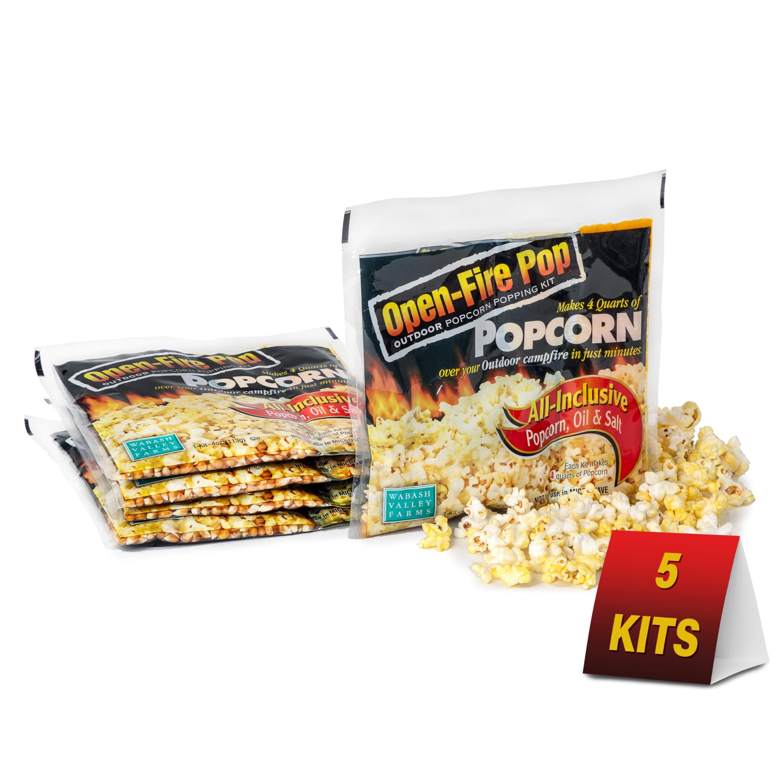 Wabash Valley FarmsOpen Fire Pop Kit- Campfire Popcorn, Popcorn Kernels for Outdoor Popcorn Popping, All in One Popcorn Kernels, Popcorn Kit, 5 Pack