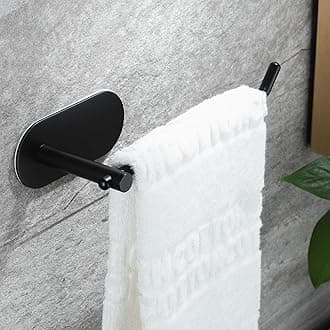 Black Towel Ring/Hand Towel Holder - Self Adhesive Towel Bar Stick on Bathroom Wall, SUS304 Stainless Steel