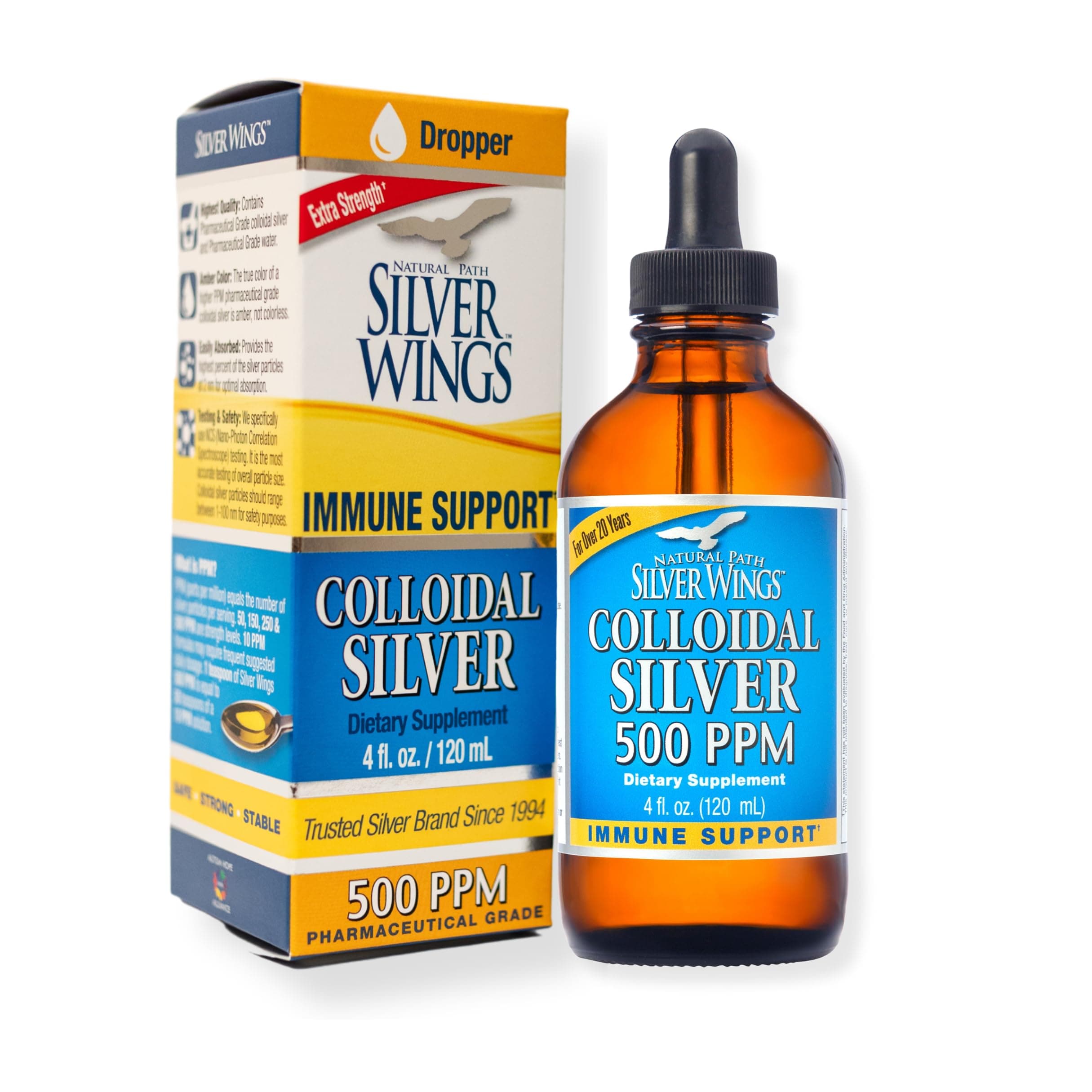 Colloidal Silver 500ppm (2,500mcg) Immune Support Supplement 4 fl. oz. dropper