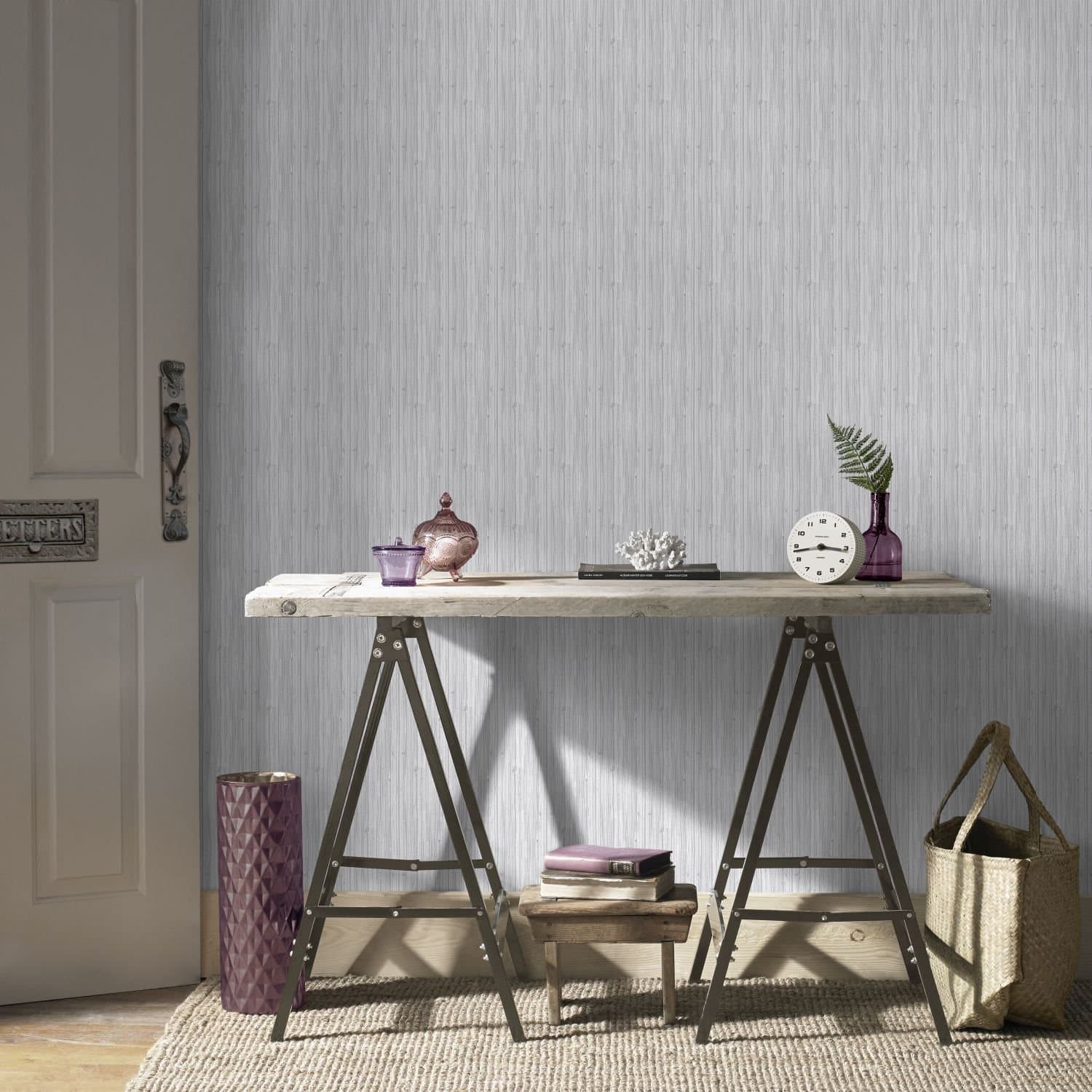 Boutique Light Grey Jute Textured Metallic Wallpaper