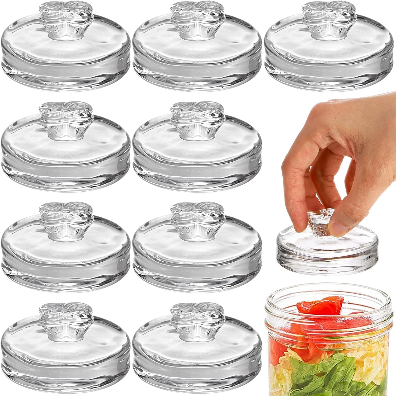 Okllen 9 Pack Fermentation Weights, 7 cm Glass Fermenting Weights with Easy-Grip Handle for Wide-Mouth Jars, Pickling Weight Set for Fermenting Pickles Sauerkraut and Other Fermented Foods