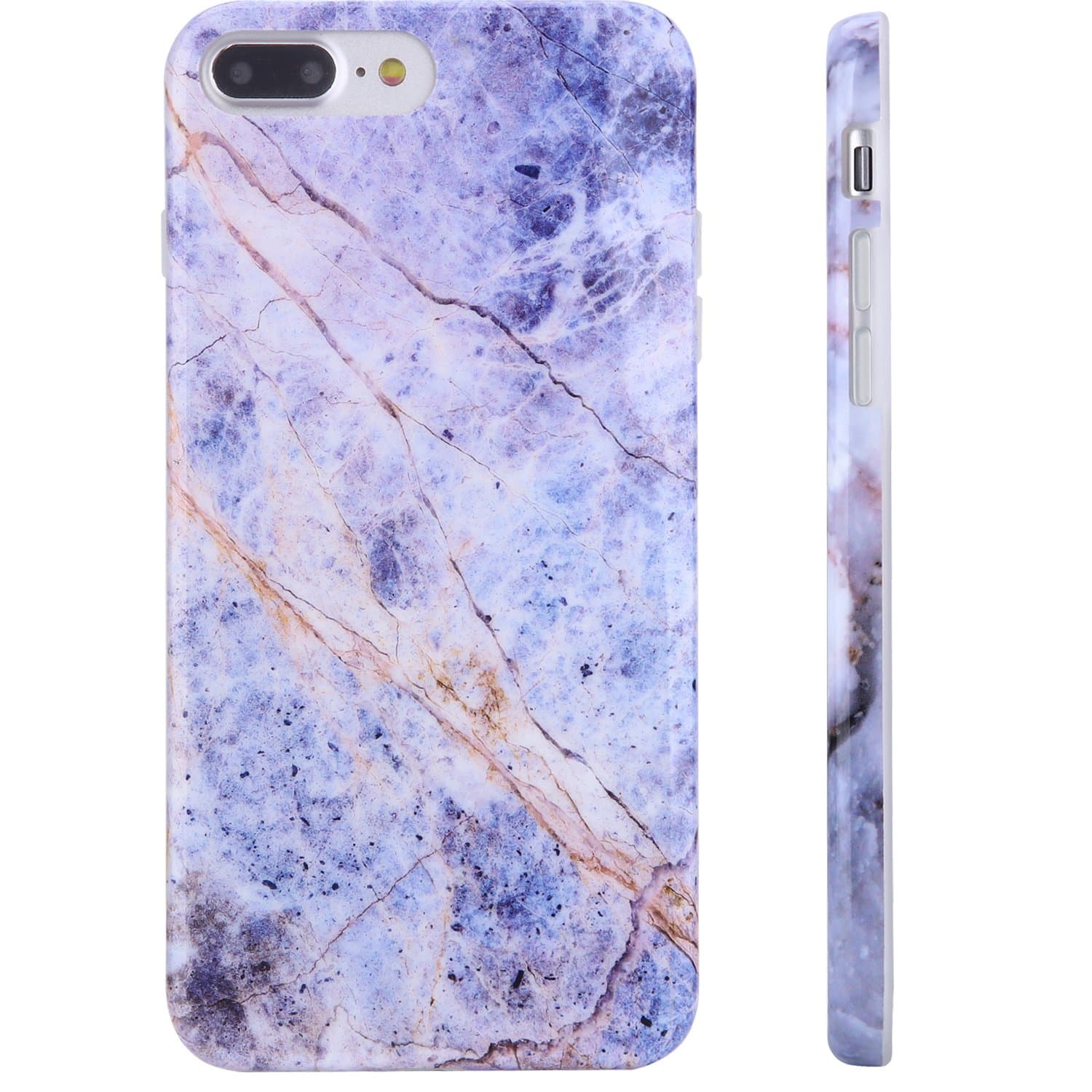 Marble iPhone 7 Plus Case Purple and Gold, iPhone 8 Plus Case,KINFUTON IMD TPU Anti Scratch Sleek Soft Case, Compatible with iPhone 7 Plus/iPhone 8 Plus 5.5" (Blue and Gold Marble-k33)