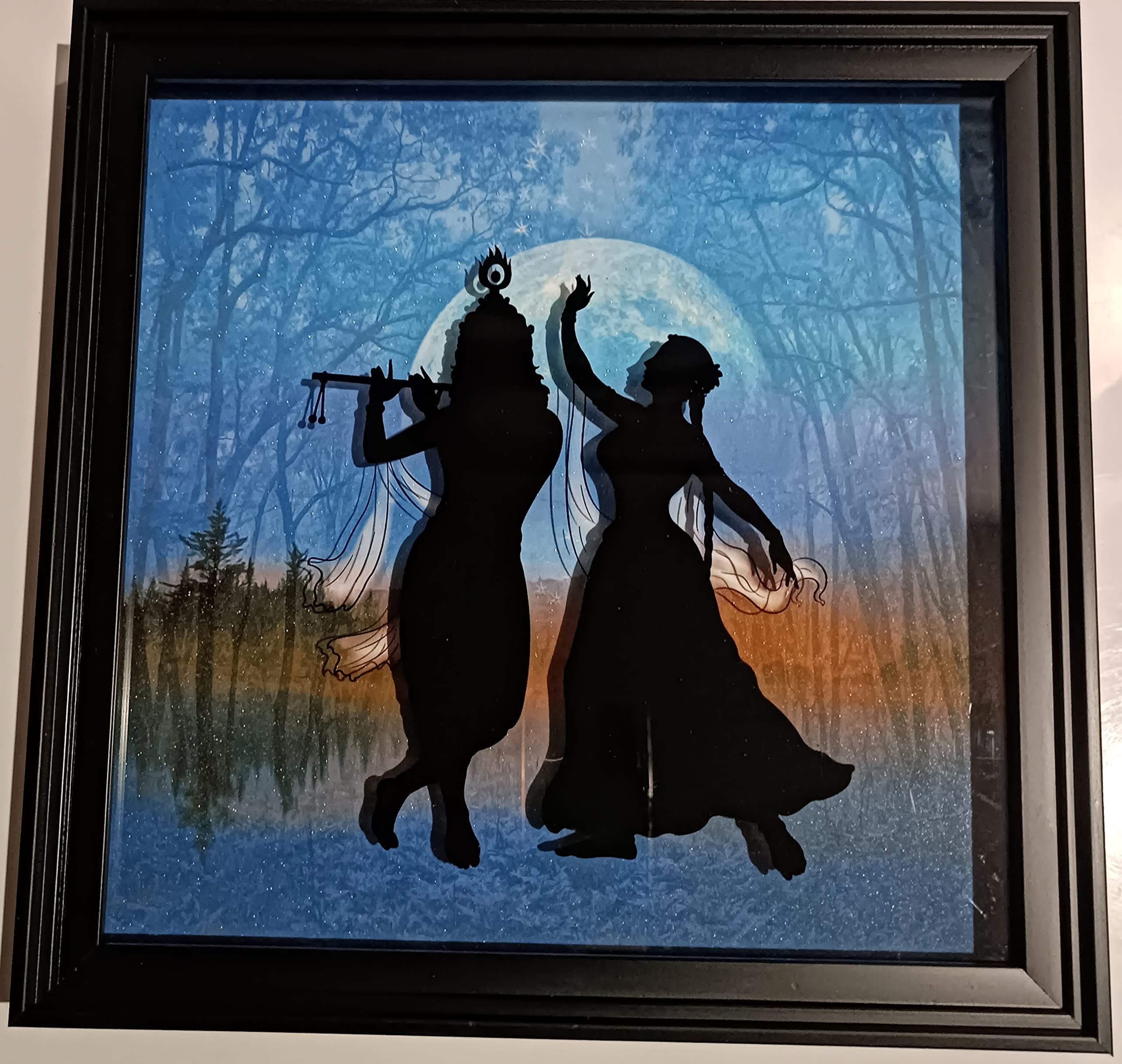3 D Acrylic Frame Radha Krishan in blue back ground with shadowin Ras Mudra