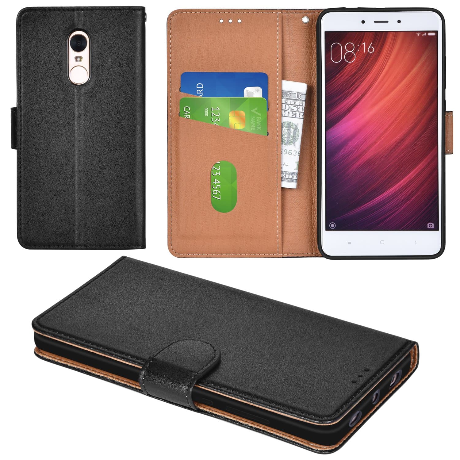 Aicoco Xiaomi Redmi Note 4 Case Flip Cover Leather Wallet Phone Case for Xiaomi Redmi Note 4 - Black