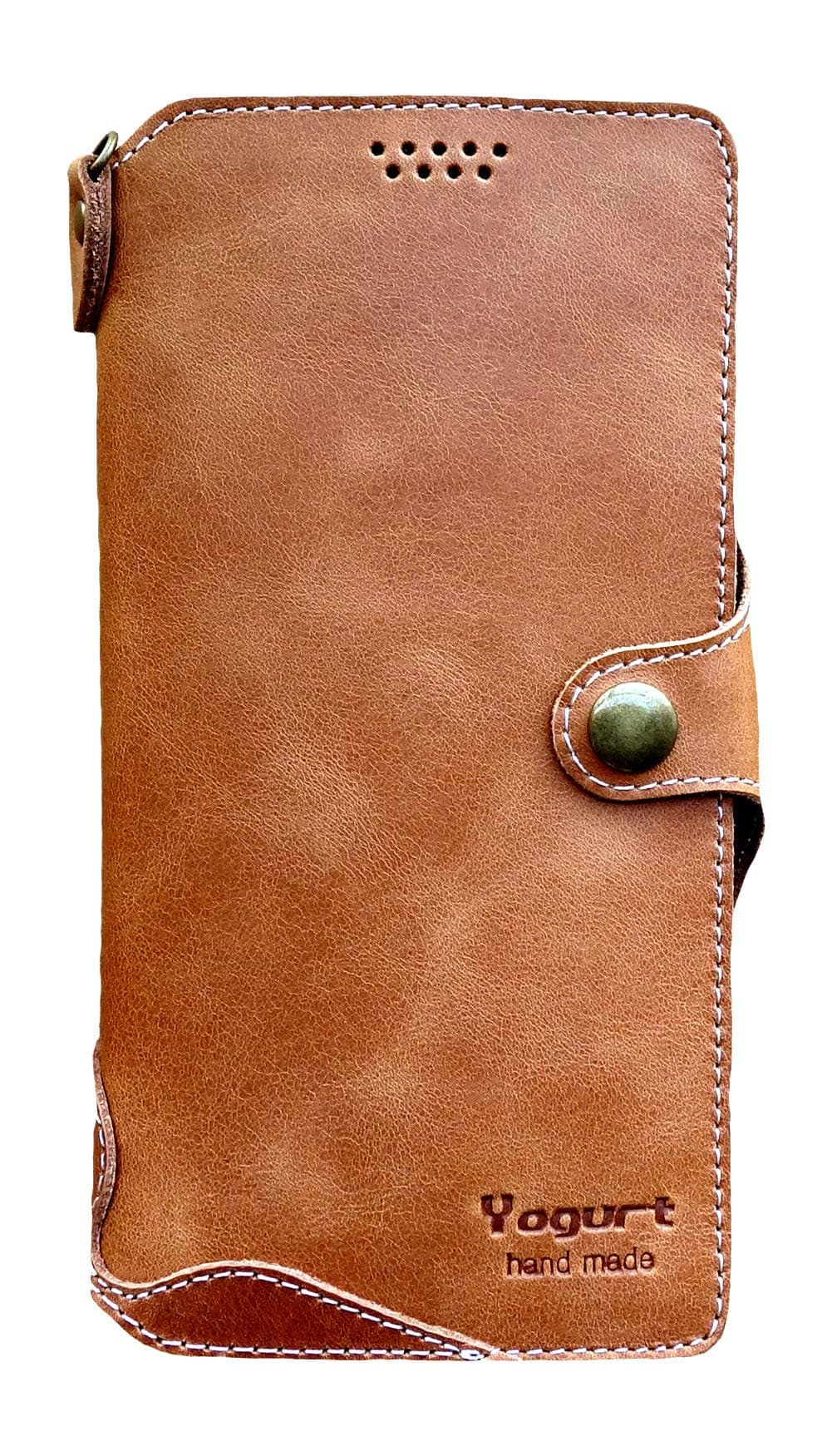 YogurtCase for iPhone 13 Pro Max, Genuine Leather Wallet Handmade Cover for iPhone 13 Pro Max, 6.7‑inch Brown
