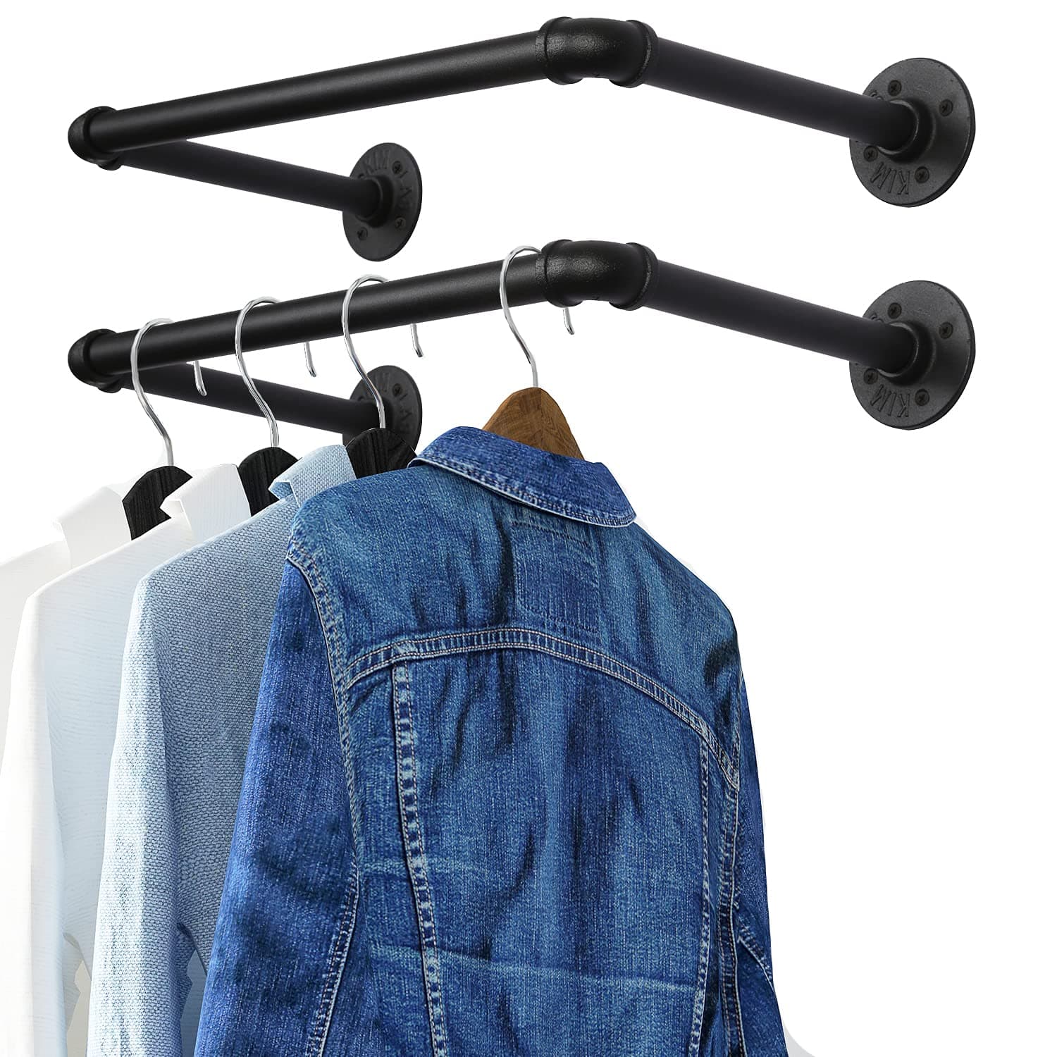 OROPY Industrial Pipe Clothes Rack 21.6†Set of 2, Heavy Duty Wall Mounted Black Iron Garment Bar, Multi-Purpose Clothing Hanging Rod for Laundry Room and Closet Storage