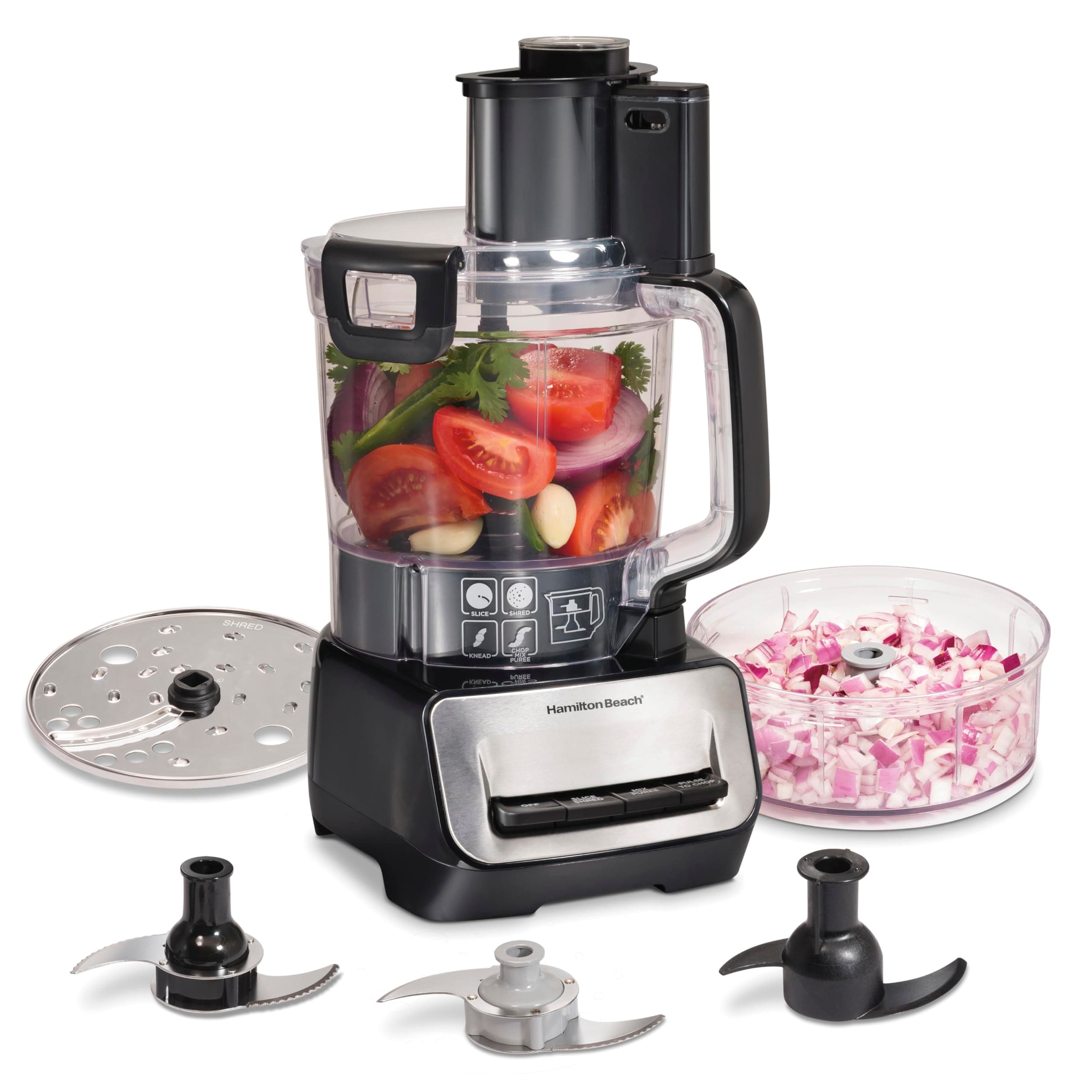 Stack & Snap Food Processor and Vegetable Chopper, BPA Free, Stainless Steel Blades, 14 Cup + 4-Cup Mini Bowls, 3-Speed 500 Watt Motor, Black (70585)