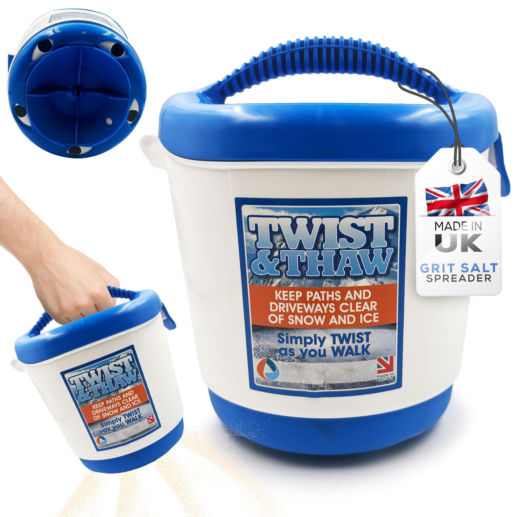 Hand-Held Grit Salt Spreader, Adjustable Grit Spreader with Easy Twist Function, Strong Grip Handle, 7 lb Capacity, Suitable for Fertilizer Seeds & Rock Salt, Durable Salt Spreader