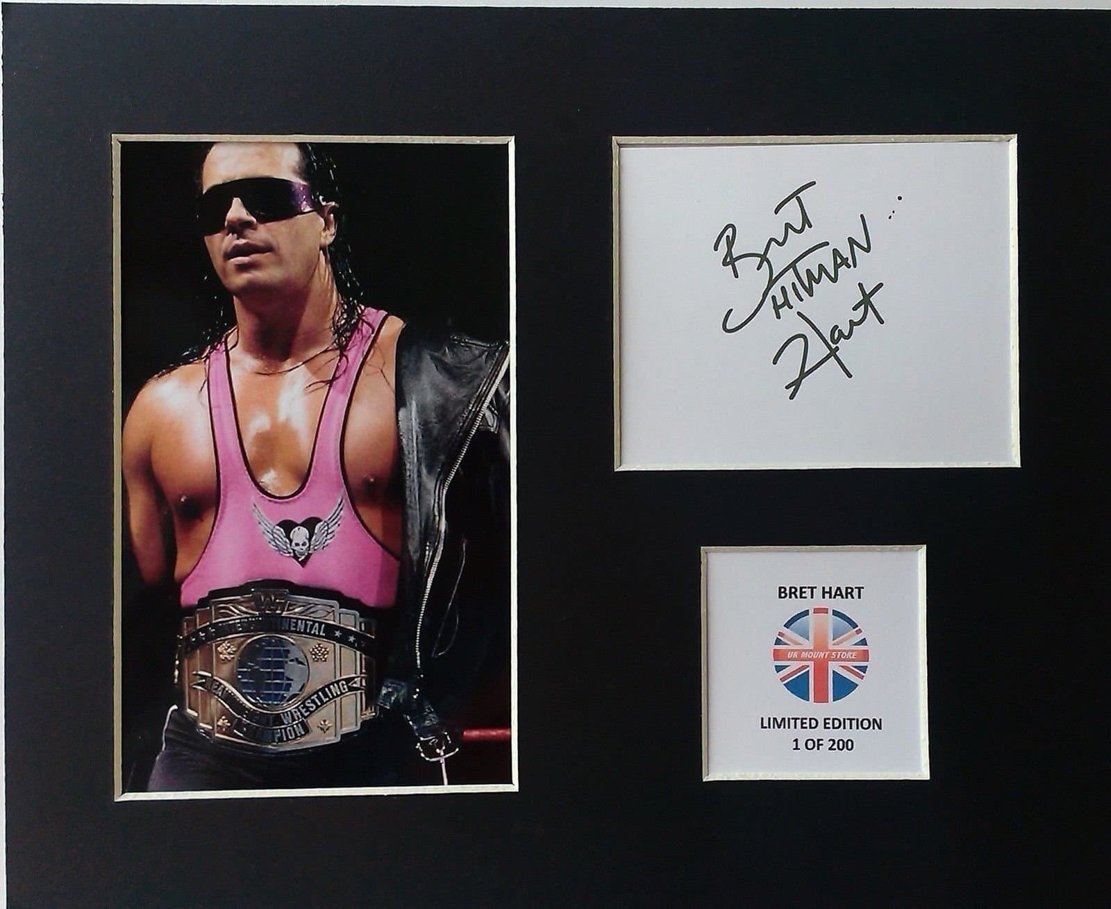 LIMITED EDITION BRET HART SIGNED DISPLAY PRINTED AUTOGRAPH BOXING AUTOGRAPH AUTOGRAF AUTOGRAM SIGNIERT SIGNATURE MOUNT FRAME