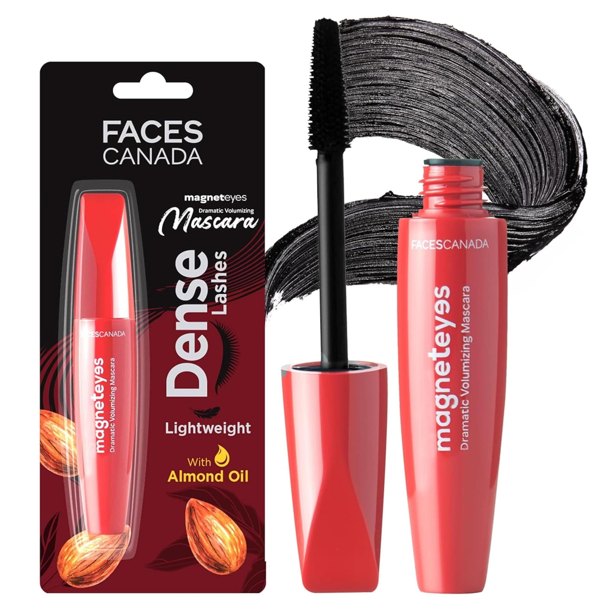 FACES CANADA Magneteyes Dramatic Volumizing Mascara - Black, 9.5ml | Lightweight, Denser & Longer Lashes | Intense Black Finish | Adds Volume | Easy Wash | No Clumping | Cruelty Free