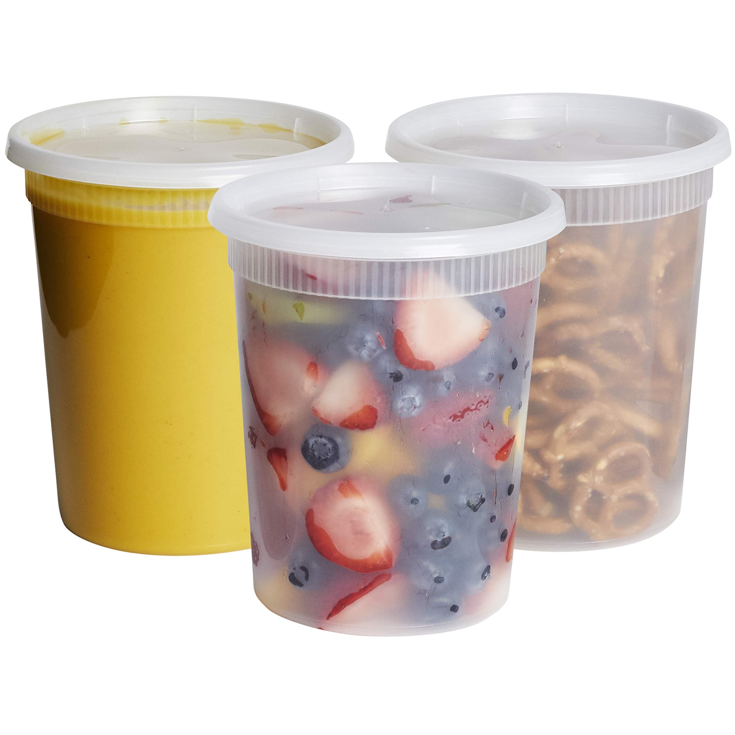 GUSTO [32 oz. - 24 Count Plastic Deli Containers with Lids - Disposable Food Storage Containers With Airtight Lids, Ideal for Soups, Stews, and Meal Prep