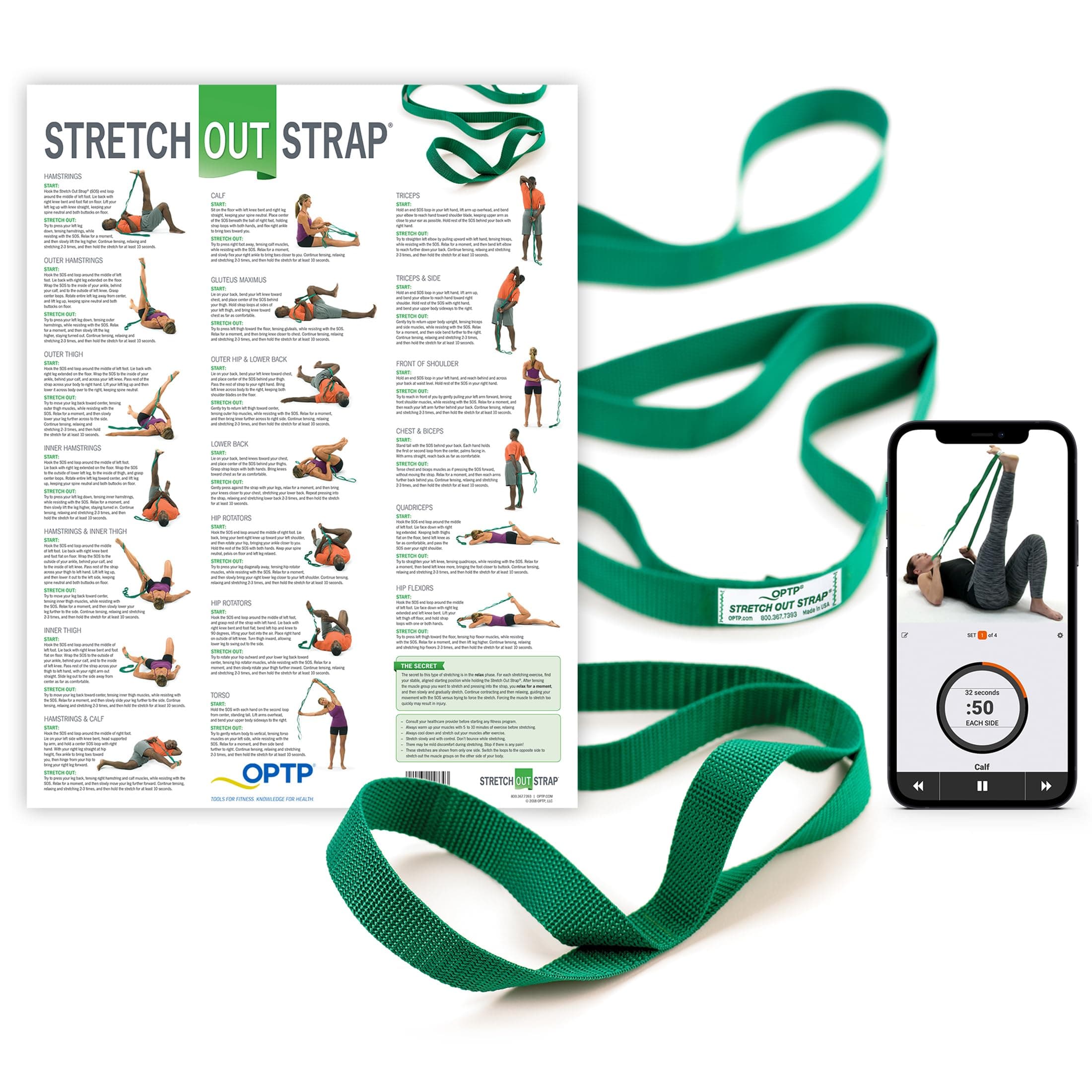 The Original Stretch Out Strap with Exercise Poster, USA Made Top Choice Stretch Out Straps for Physical Therapy, Yoga Stretching Strap or Knee Therapy Strap