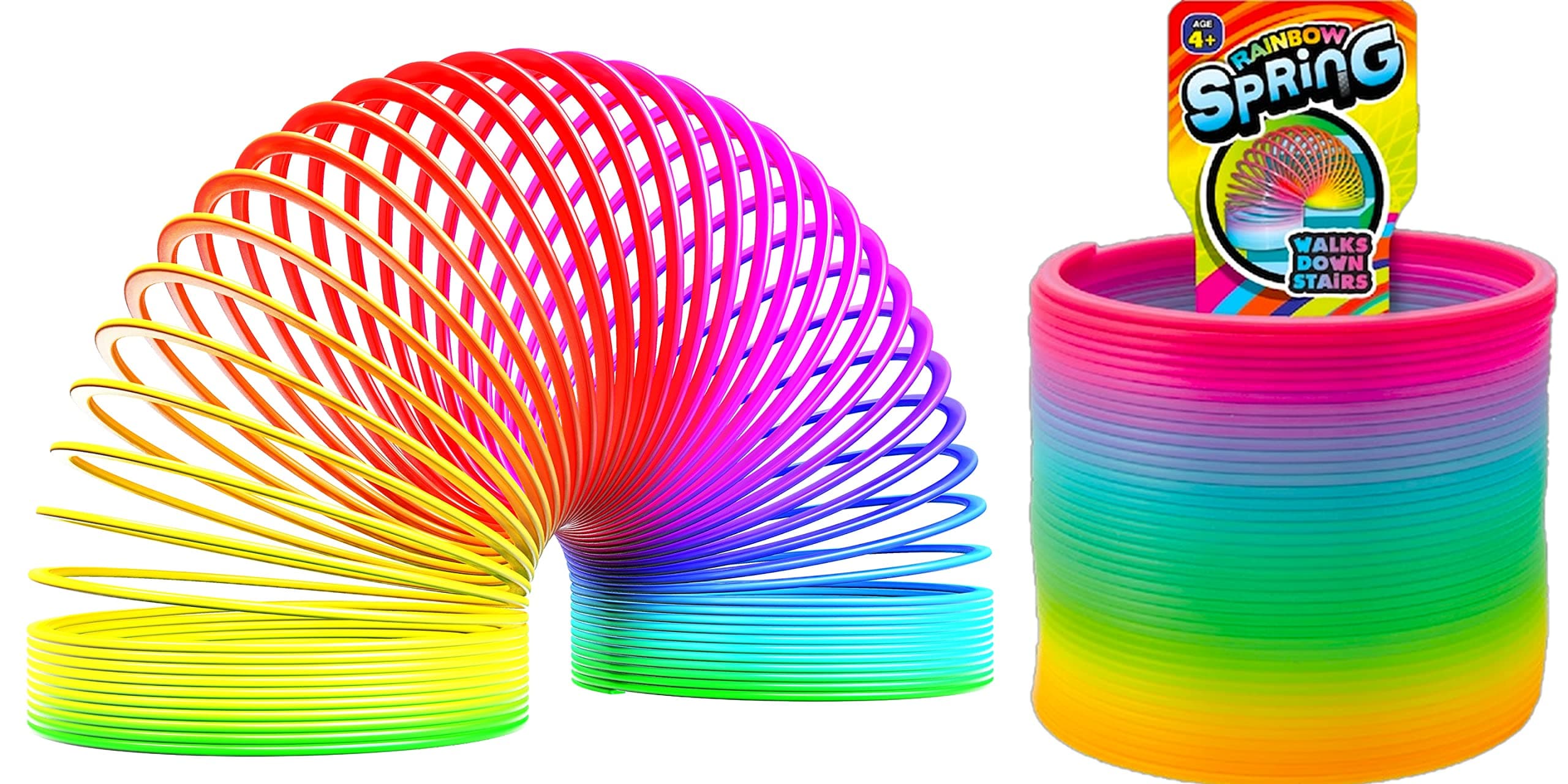 JA-RU Big Magic Rainbow Color Spring Pack (1 Unit) Original Plastic Coil Fidget Toy | Kids Toy for Girls & Boys | Colorful Neon Color Sensory Vintage Toys. Includes 1 Bouncy Ball. 1702-1B