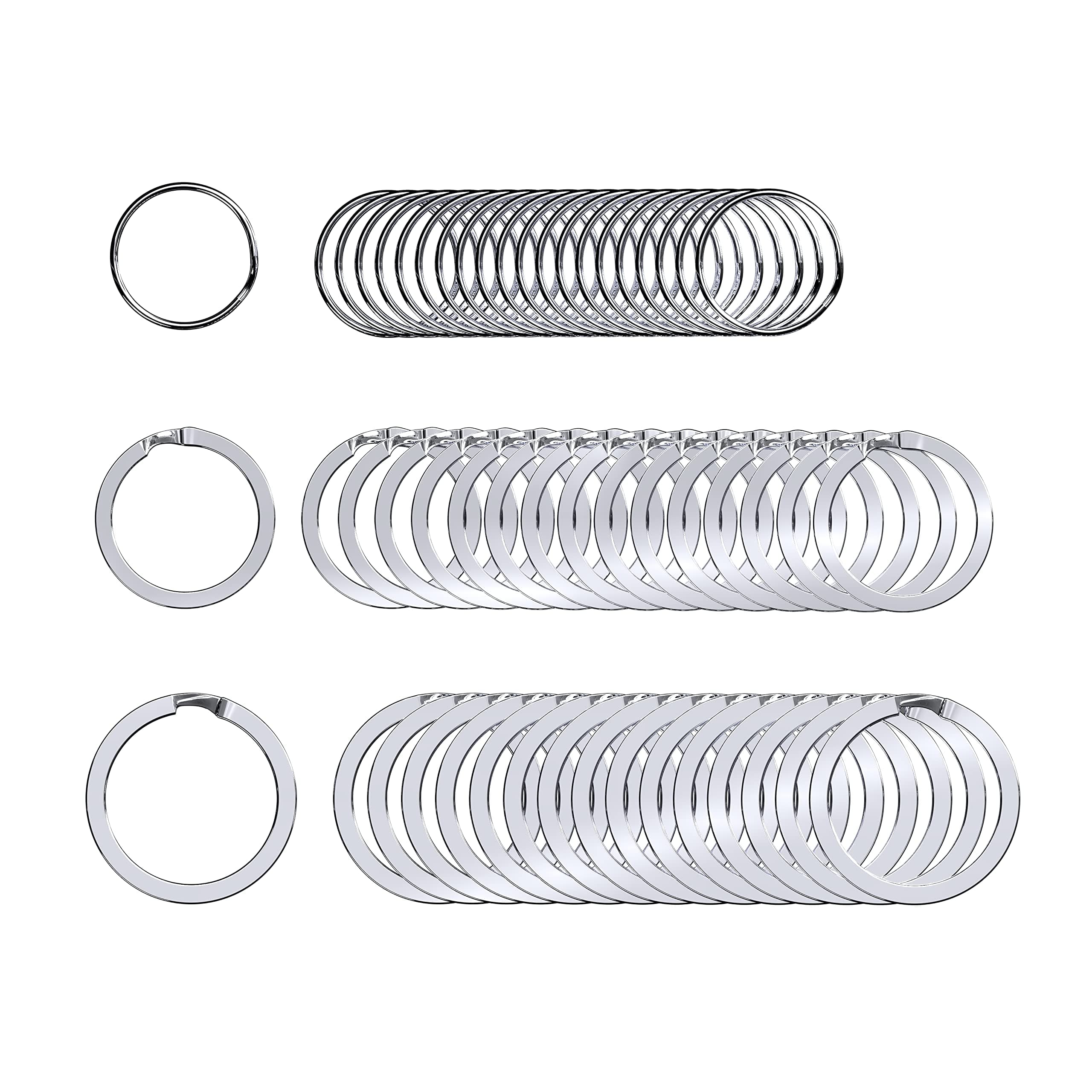 Key Ring 50 Pcs 1.25'' -15 Pcs,1'' -15Pcs, 0.8''-20Pcs Ring Flat Rings Split Keyrings