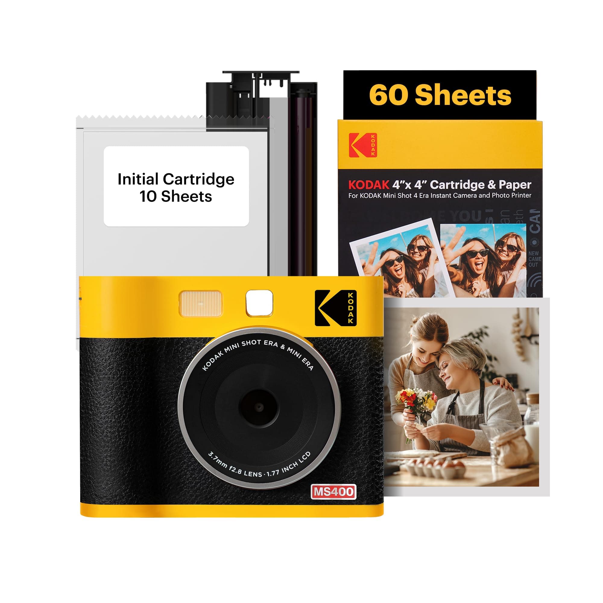 Mini Shot 4 ERA 4PASS 2-in-1 Instant Camera and Photo Printer (4x4) (Camera + 68 Sheets, Yellow)