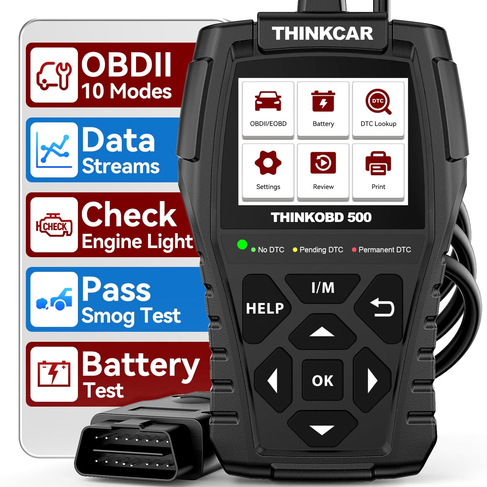 THINKCAR OBD2 Scanner for Car, Thinkobd 500 Check Engine Code Reader with Lifetime Free Upgrade, Emission Test Scan Tool for Mechanics, Car Diagnostic Scanner for All OBD-II Cars After 1996 Black