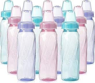 Feeding Classic Tinted Plastic Standard Neck Bottles for Baby, Infant and Newborn, Pink/Lavender/Teal, 8 Ounce (Pack of 12)