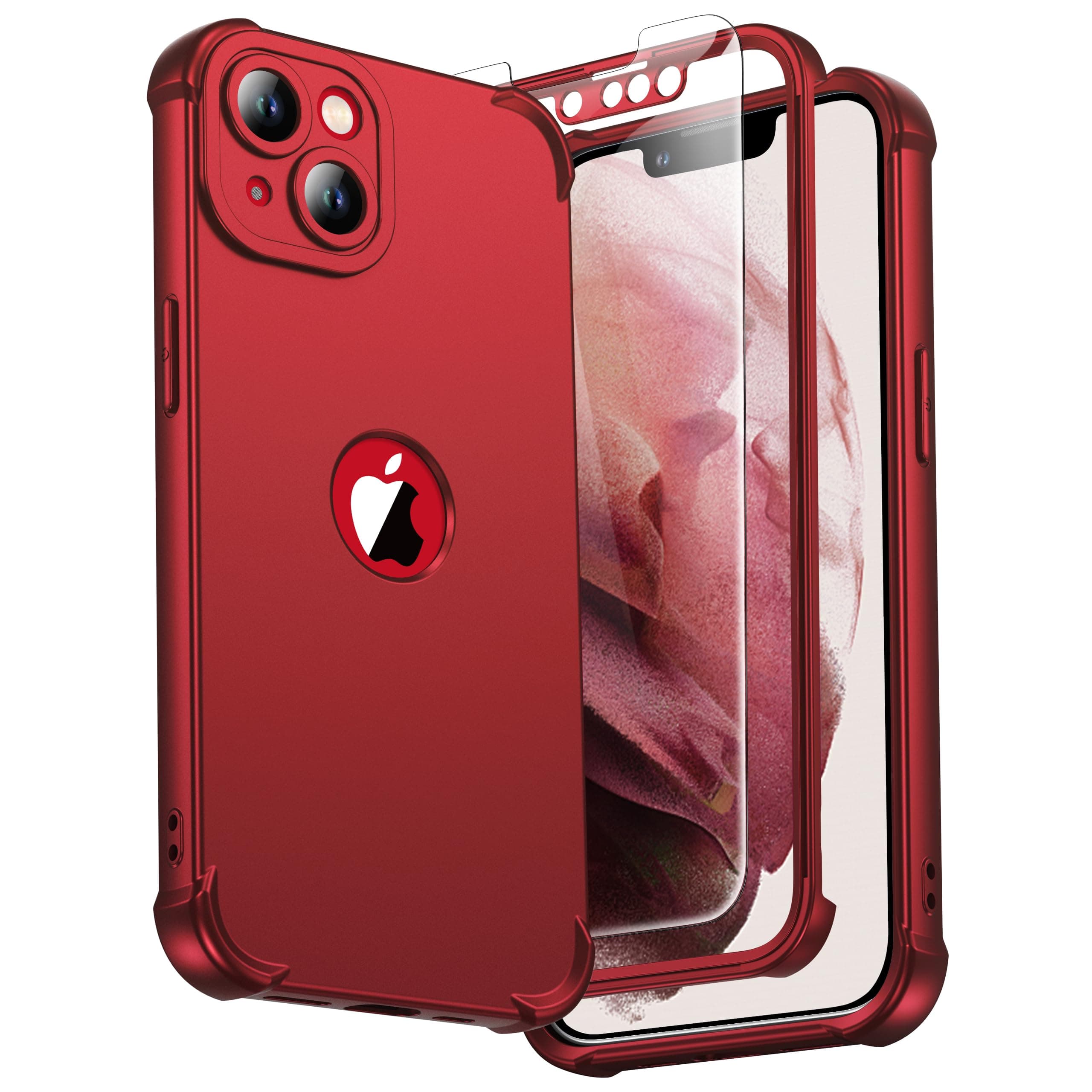 ORETECH for iPhone 13 Case, with [2 Screen Protectors] [15 Ft Military Grade Drop Test] [Camera Protection] 360° Full Body Shockproof Slim Thin Phone Case iPhone 13 Cover 6.1"- Red