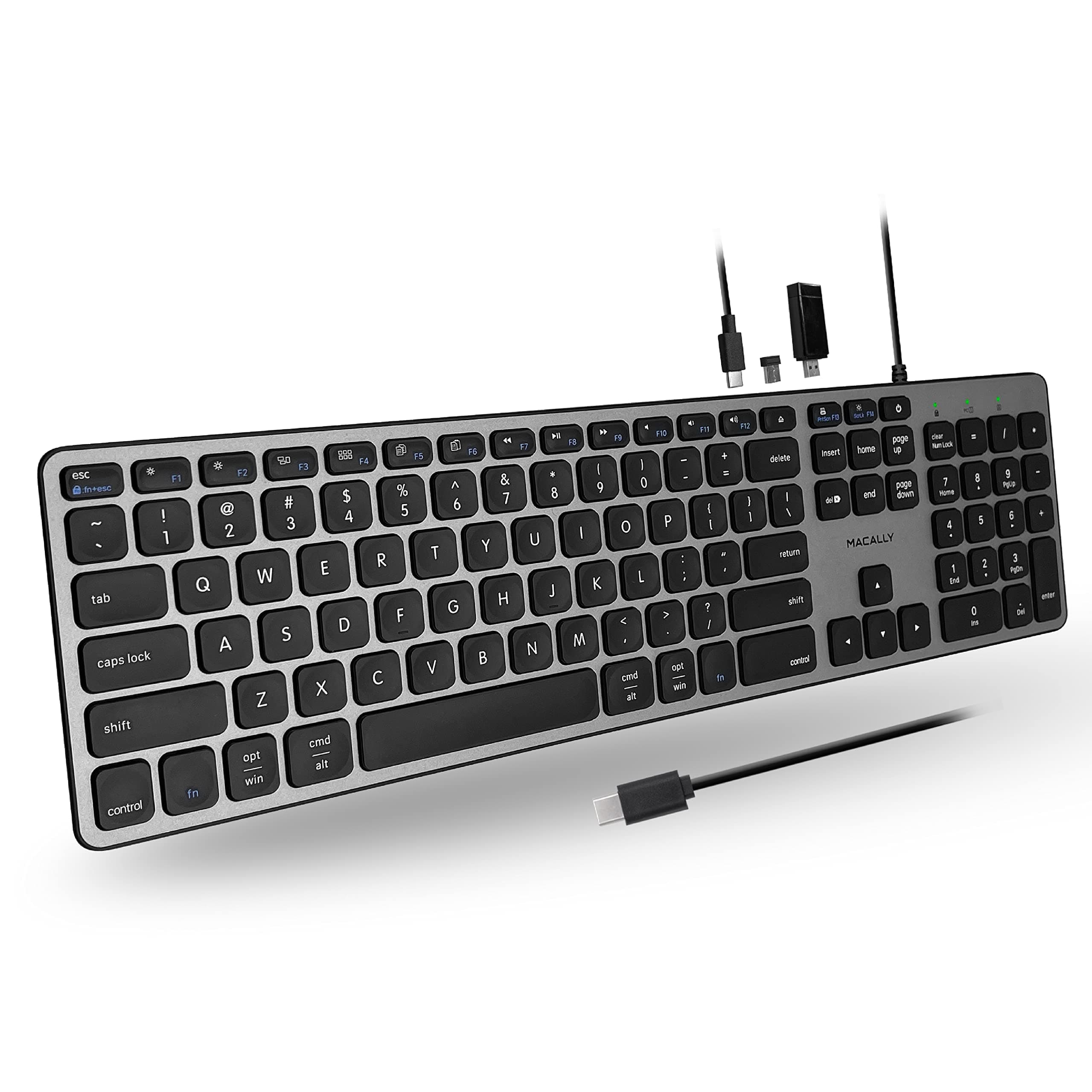 UCZKEYHUBACSG, Extended USB-C Keyboard, with 2 USB-A & 1 USB-C ports and US QWERTY key cap layout, Space Grey