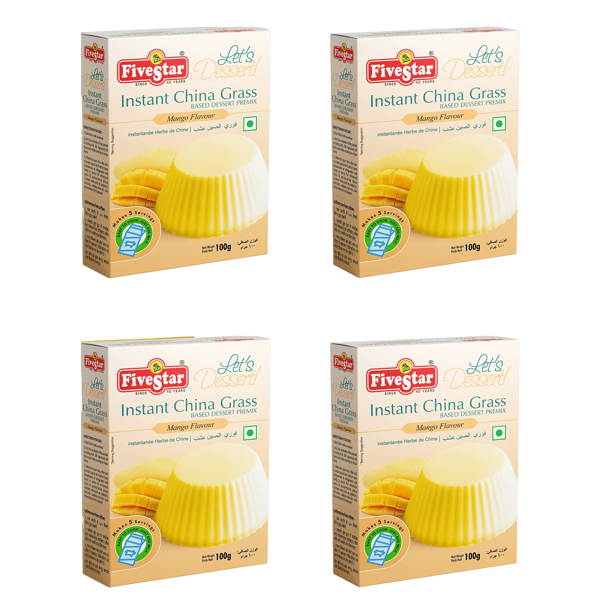 Five Star Instant China Grass Mix Mango (100 g Box) - Pack of 4