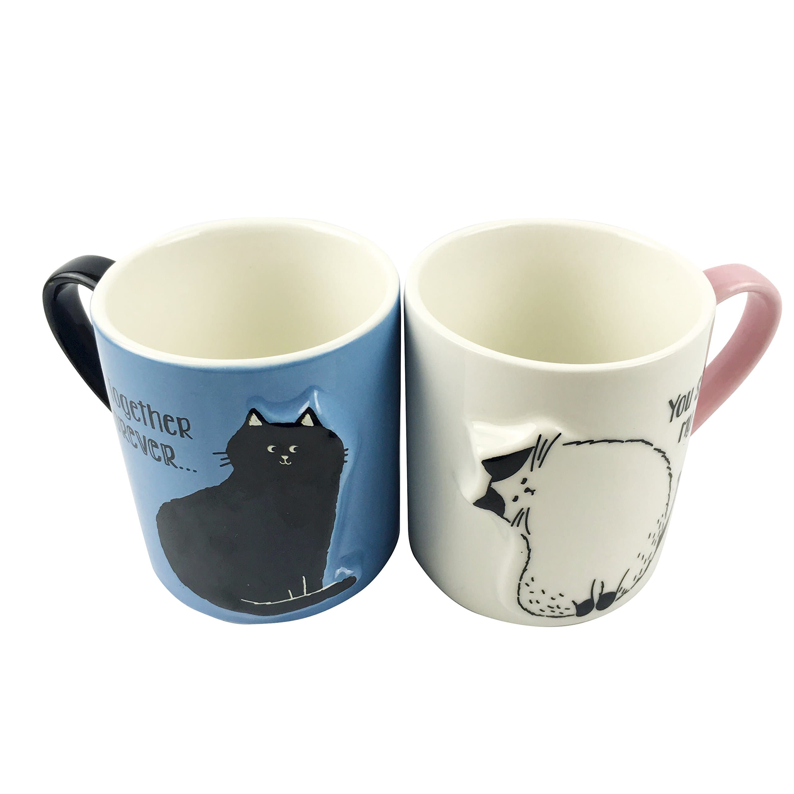Cat Mugs Set Handmade Coffee Cup Unique Cute Cats Two Small 3D Mug Cups For Him Her on Valentine's Day Birthday Anniversary Christmas Couple Love Cat's Lover Party Gift 6.2oz (thick ceramics)
