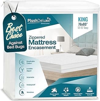 PlushDeluxe Premium 100% Waterproof Mattress Encasement, Breathable Soft Cotton Terry Surface (12"-15" Deep, King 76X80)