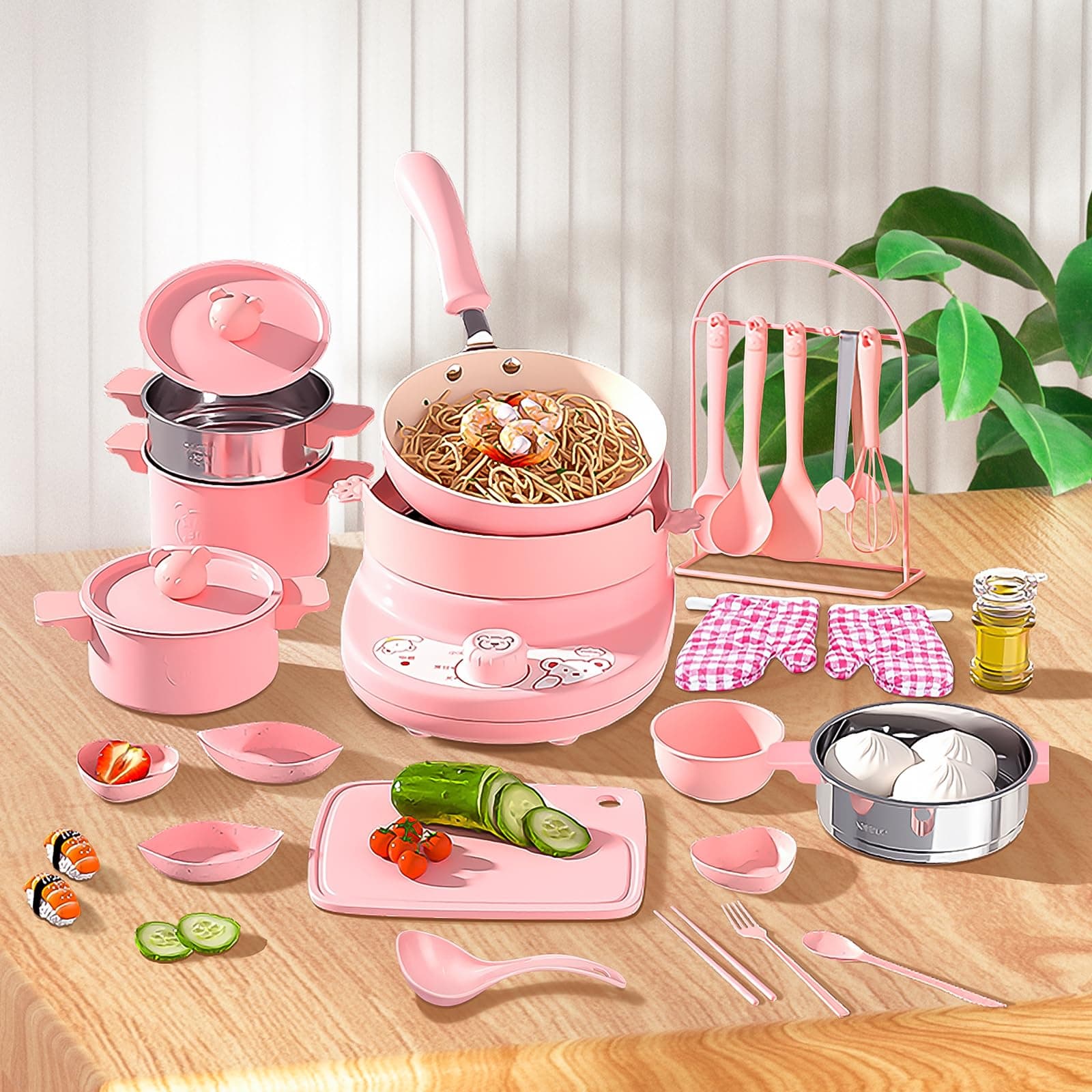 Kid Cooking Sets Real Junior Easy Montessori Mini Kitchen Safe Tools, Real Food Making for Children 8-12 Girls Beginner Cooking Educational Toys(Pink)