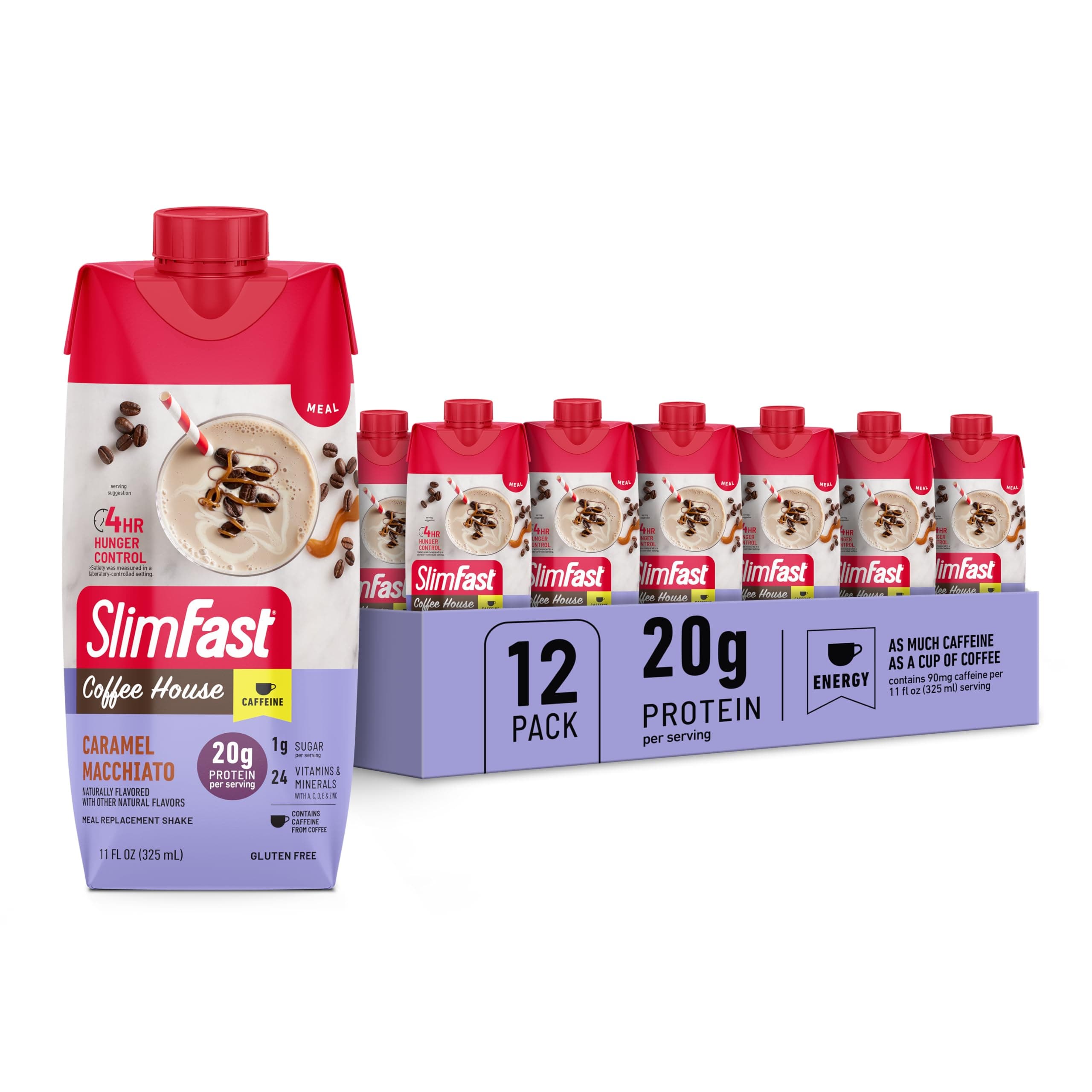 Protein Shake with Caffeine, Caramel Macchiato- 20g Protein, Meal Replacement Shakes, High Protein with Low Carb and Low Sugar, 24 Vitamins and Minerals, 12 Count (Pack of 1)