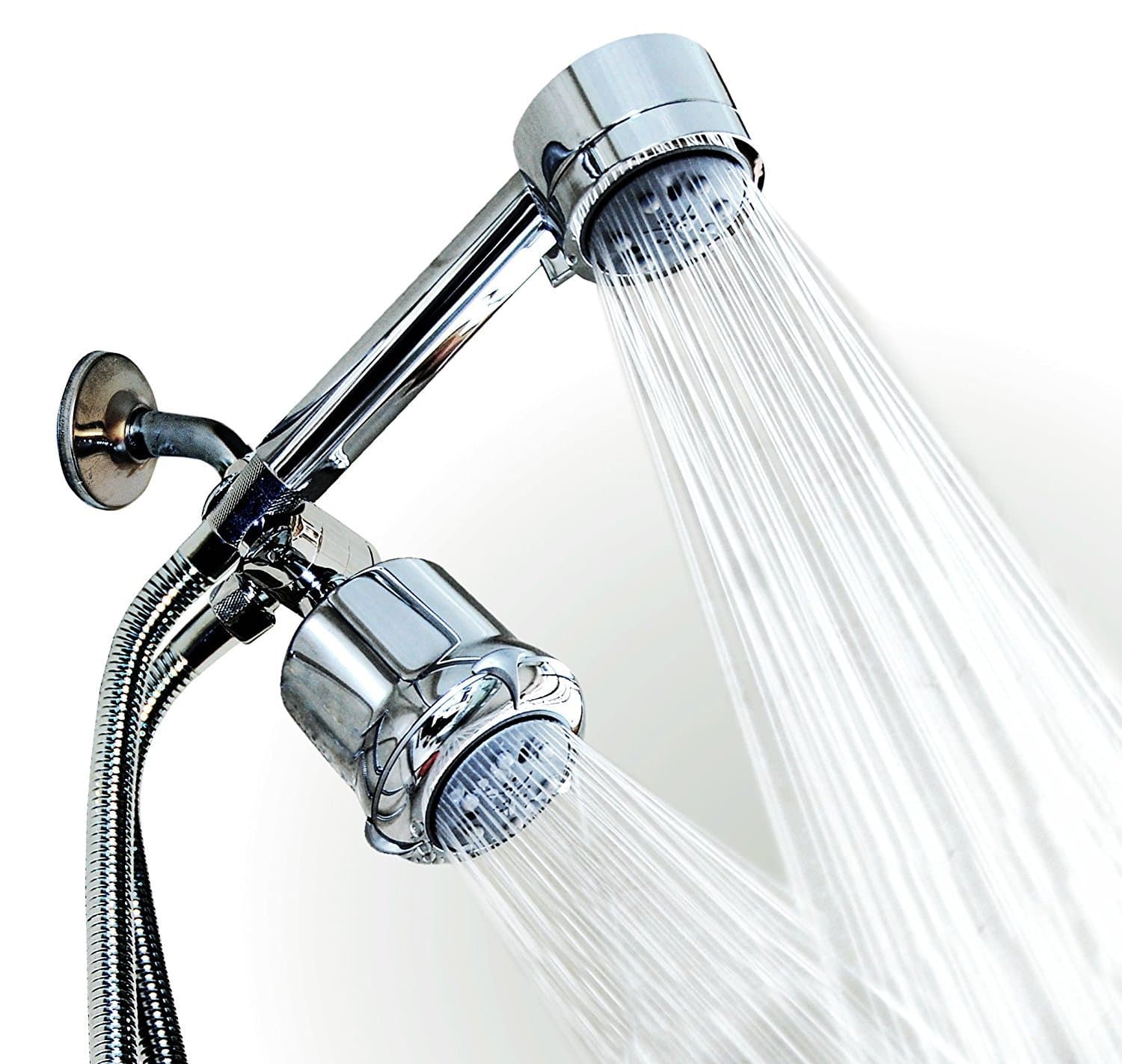 WantBa High Pressure Chrome 5 Setting Massage Spa Shower Head Combo with 6 Ft Shower hose and Handheld shower Dual 3-way-combo (Rainfall Fixed Wall Mount/Handheld Showerhead, diverter, shower hose)