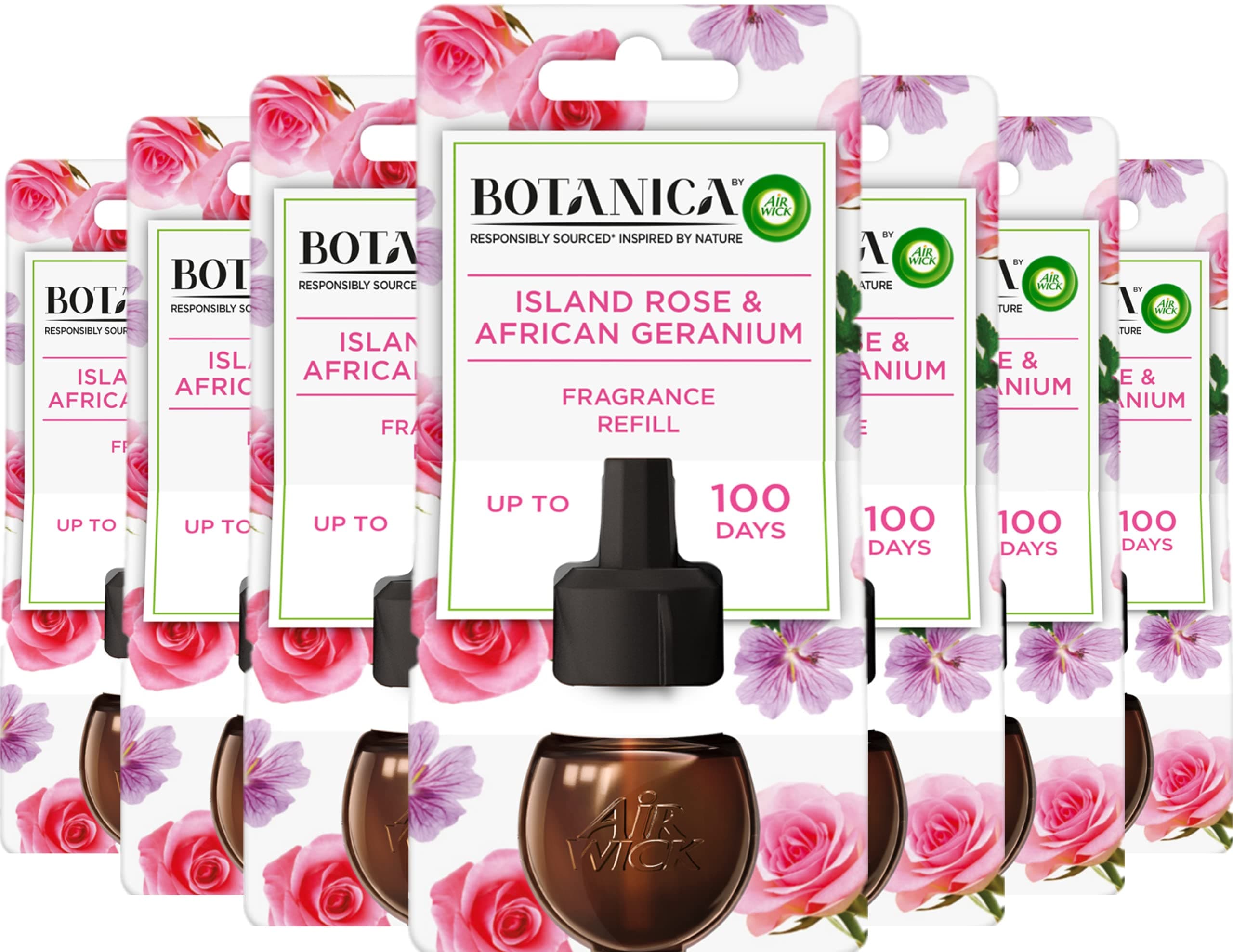 Airwick Botanica Scented Oil for Electrical Plug Diffuser Island Rose and African Geraneum Refill, Brown, 19 ml, 1 Count (Pack of 7)