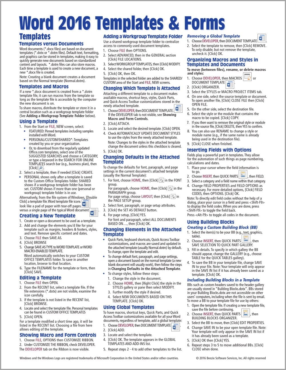Microsoft Word 2016 Templates & Forms Quick Reference Guide - Windows Version (Cheat Sheet of Instructions, Tips & Shortcuts - Laminated Card) Pamphlet – December 19, 2016