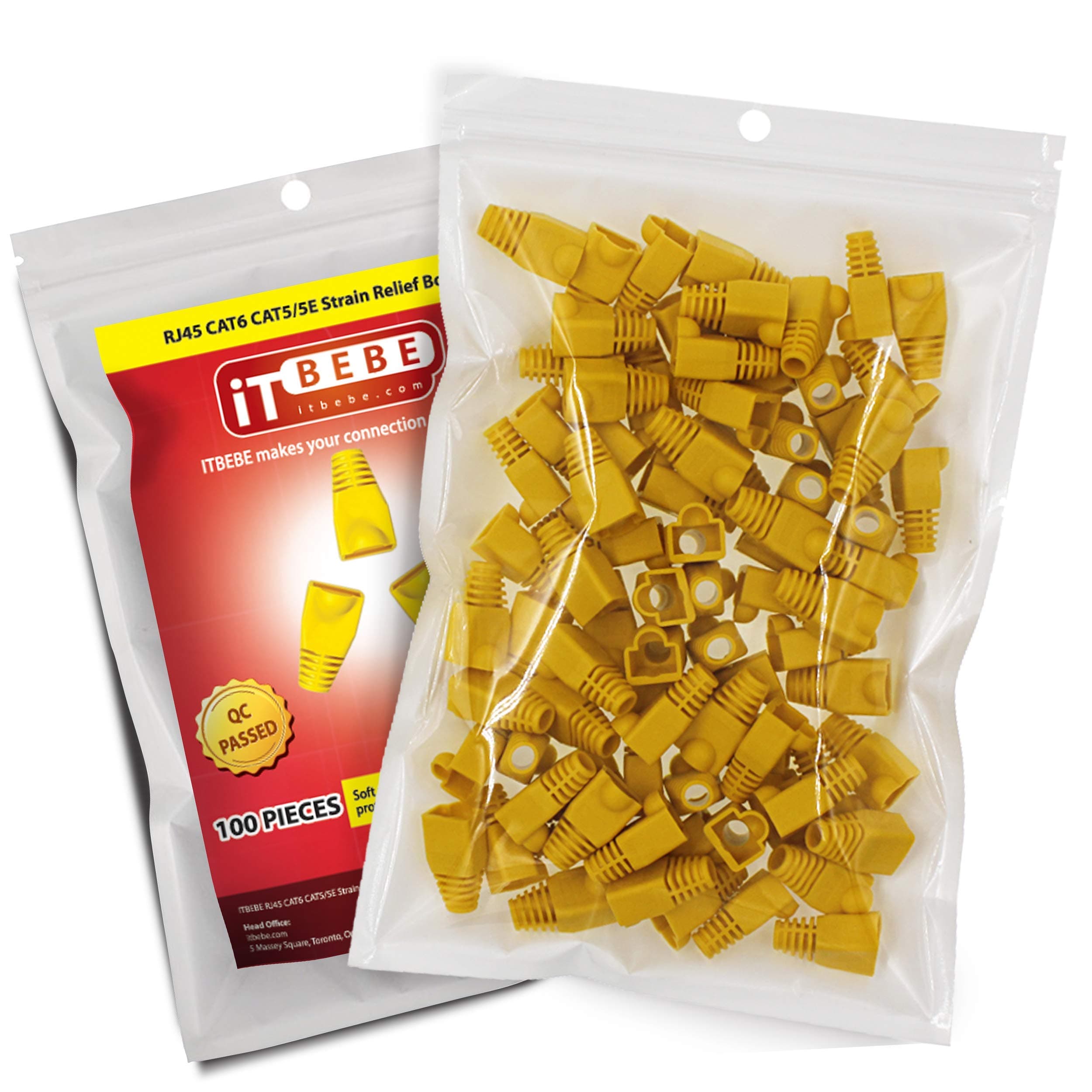 ITBEBE Yellow RJ45 Strain Relief Boot Covers 100-Count Set for Cat5 Cat5e, and Cat6 Ethernet Connectors