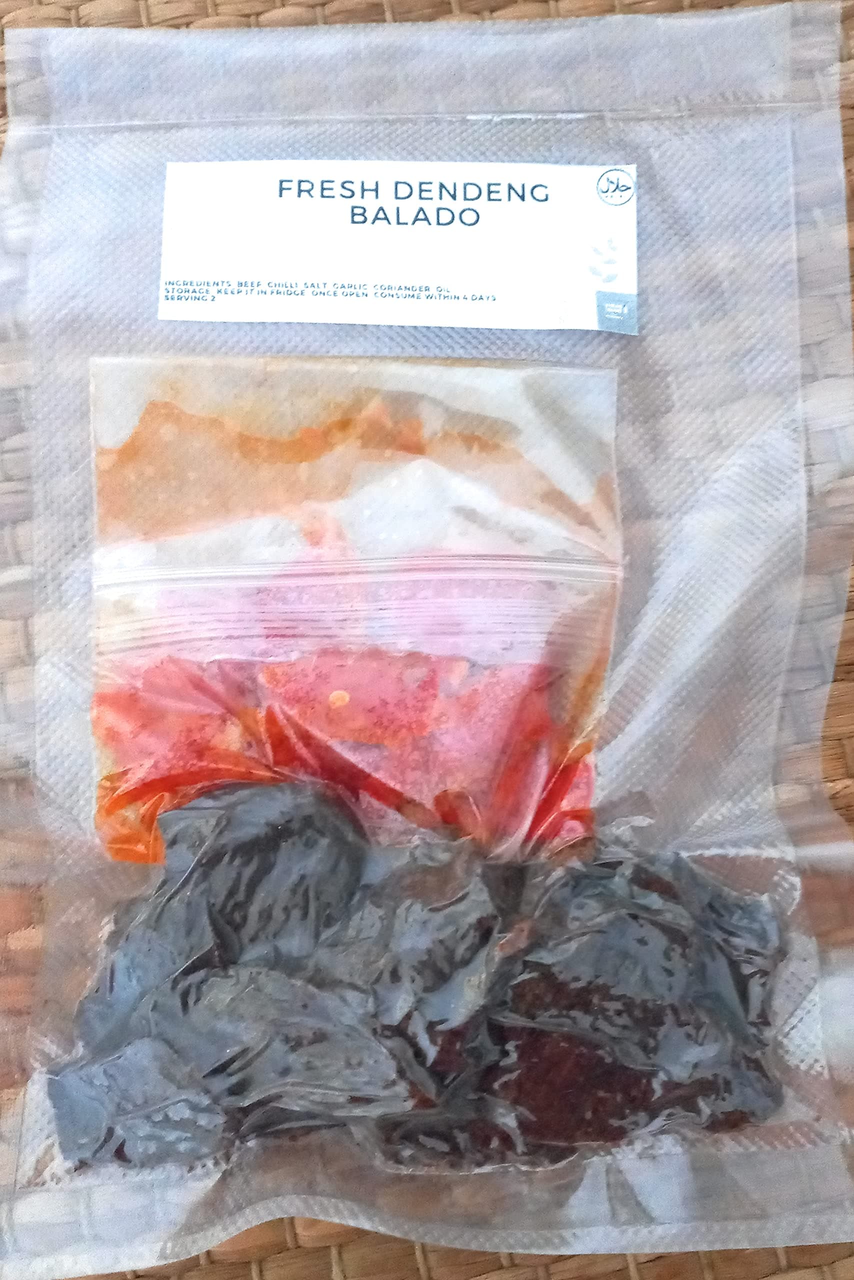 Halal Indonesian Dendeng/Crispy Beef Chip 120 gram with Chilli Sauce/Sambal Balado, home-made