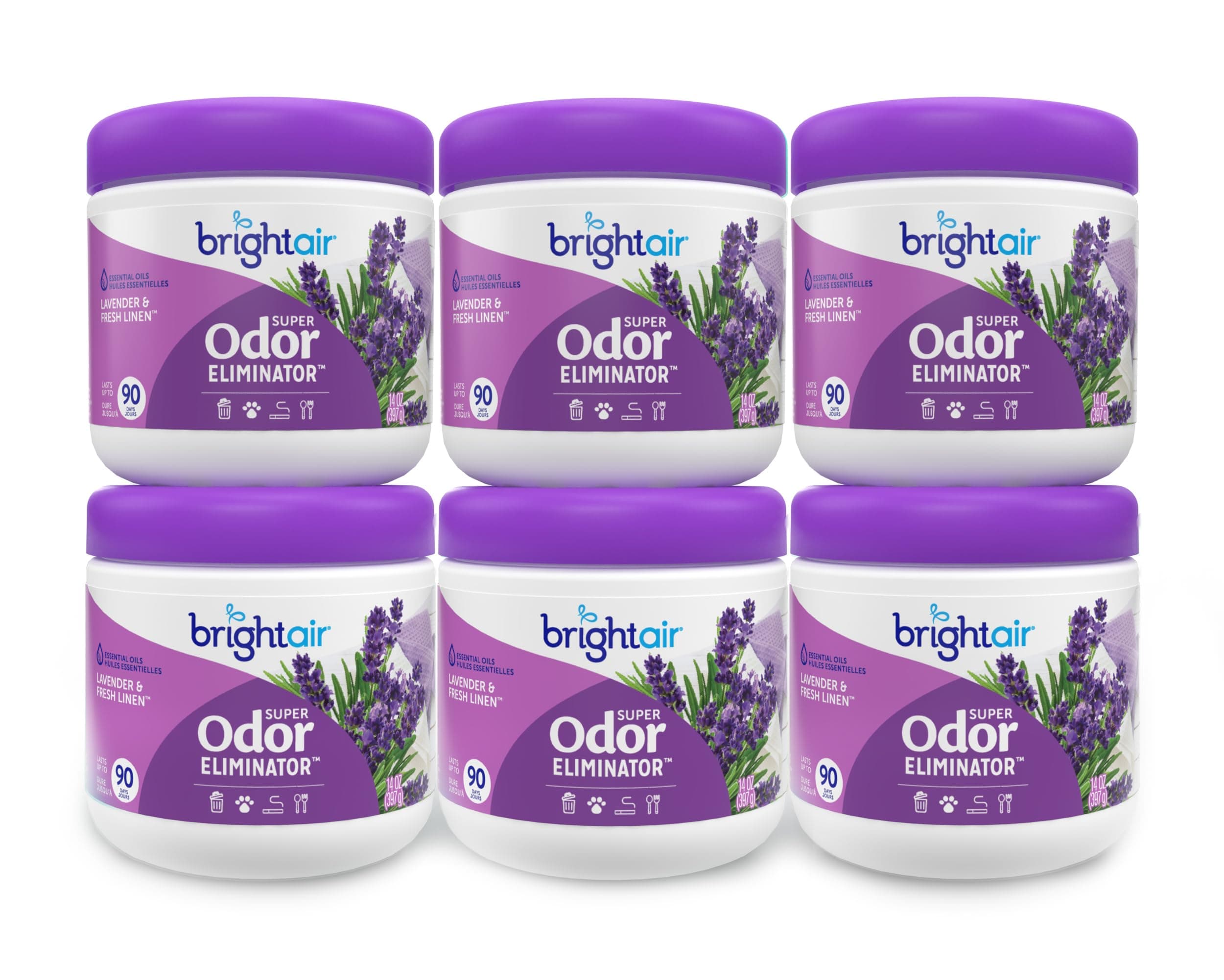 14 oz. Super Odor Eliminator, For Medium-Size Spaces, Lavender & Fresh Linen Scent, Case of 6, Odor Eliminator & Air Freshener, Natural Essential Oils, Lasts Up to 90 Days Each