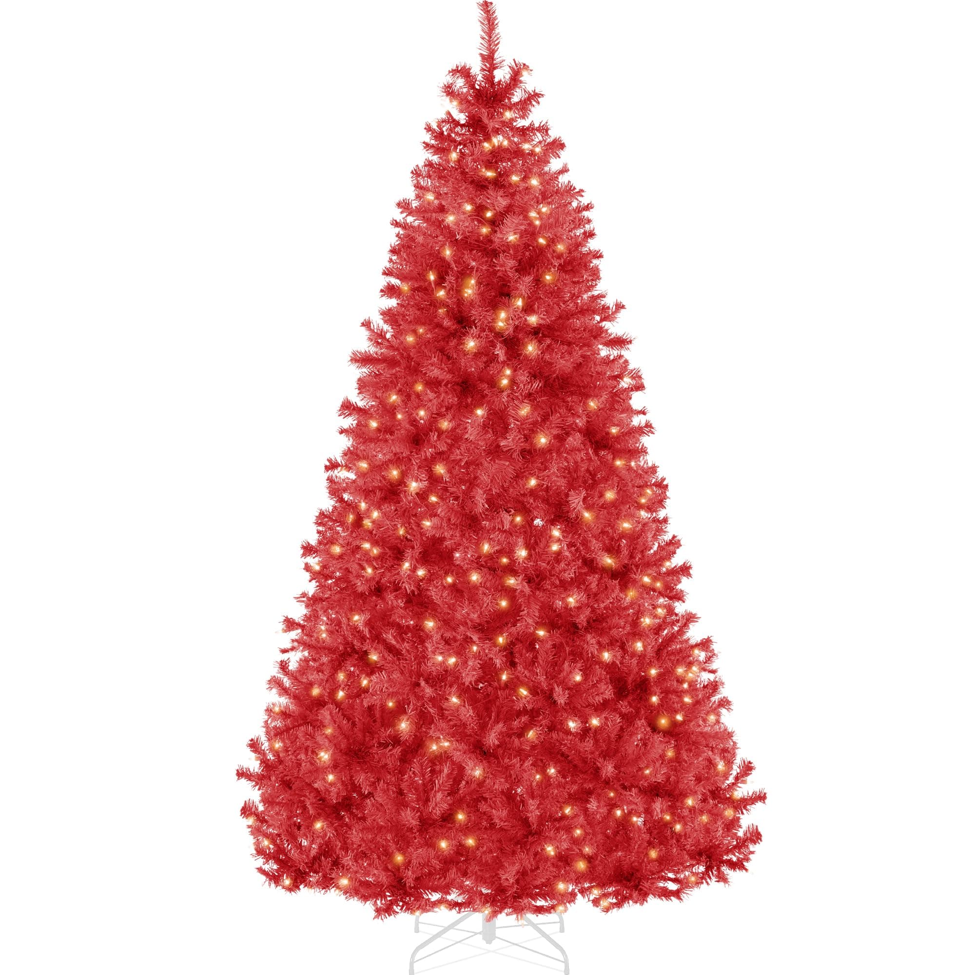 4.5ft Pre-Lit Red Christmas Tree, Full Artificial Holiday Decoration w/ 362 Branch Tips, 175 Lights, Foldable Base