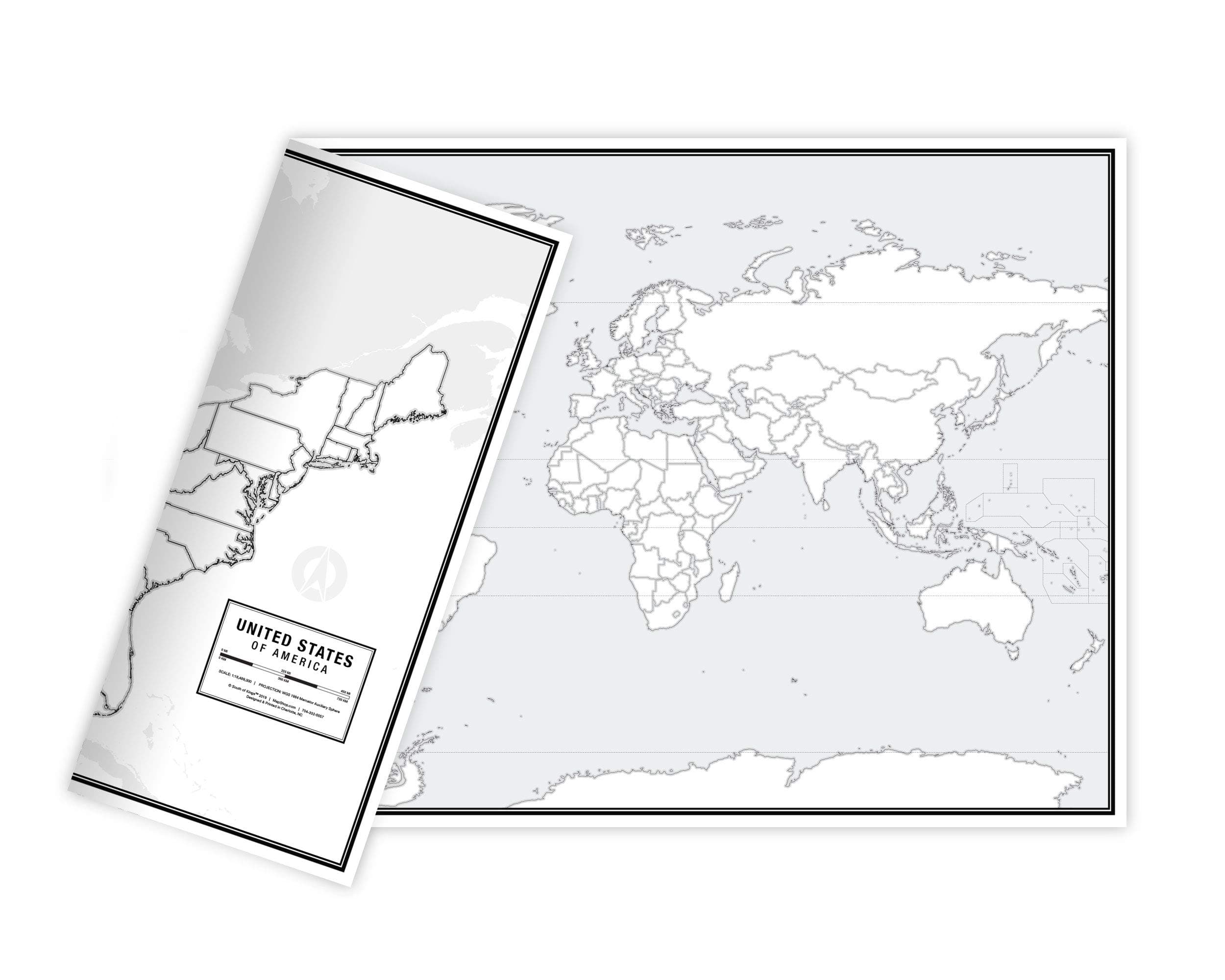 Educational Blank Outline Maps, 2-Sided World & US, 17” x 11”, 50-Pack | Great Blank Map Worksheets for Classroom or Home Study | Laminated Answer Sheet Included | Map Packs are Perfect Desk Size