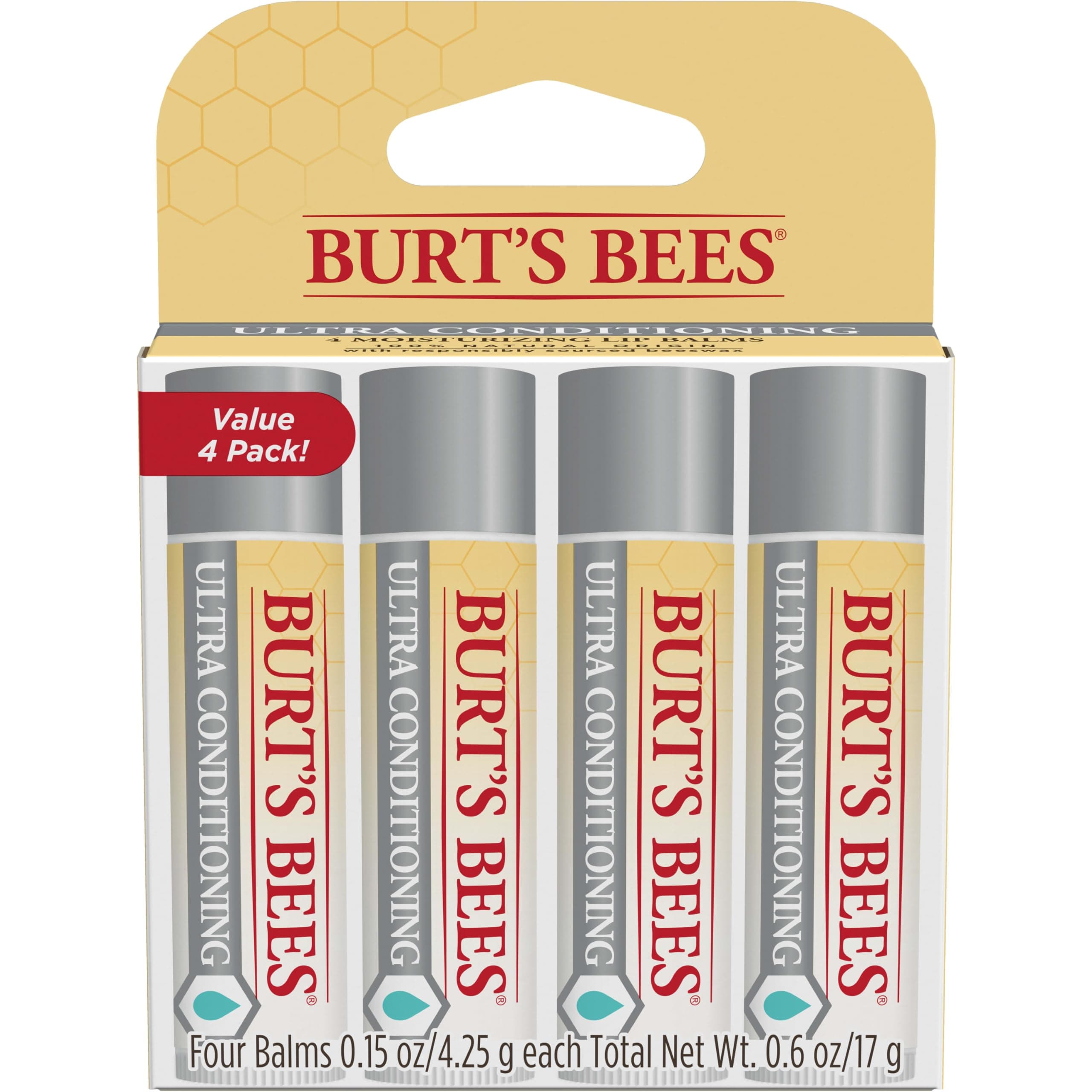 Lip Balm, Moisturizing Lip Care, 100% Natural Origin, Ultra Conditioning with Shea, Cocoa & Kokum Butter (4 Pack)