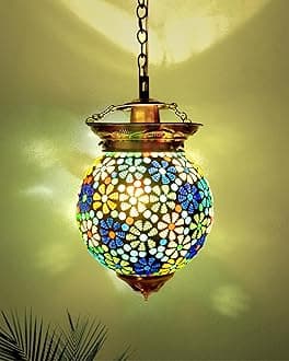 Homesake Handcrafted Mosaic Glass Hanging Lamp - Turkish Moroccan Style Pendant Light for Home Decor, Bohemian Chandelier, Unique Lighting Fixture, Modern Ceiling Light, Stylish Pendant Light(Multi)