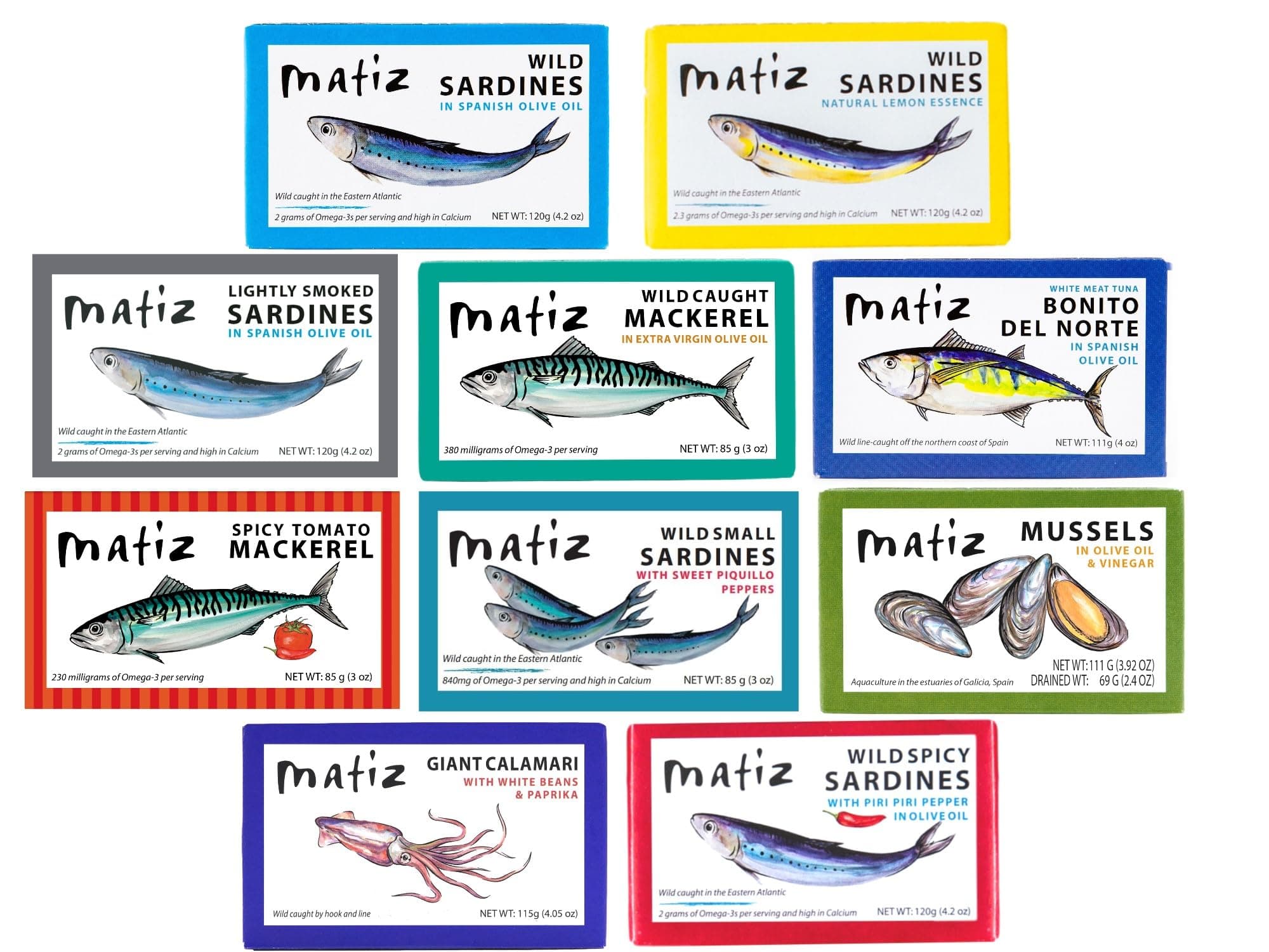 Matiz Seafood Variety Pack Sampler |10 pack|, 1 can each of Matiz Seafood Line