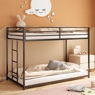 BellemaveTwin Over Twin bunk Bed，Metal Floor Bunk Bed, Bunk Bed for Kids, Adults, Bunk Bed for Boys, Girls, Adult bunk beds Heavy Duty, Twin Over Twin, Black