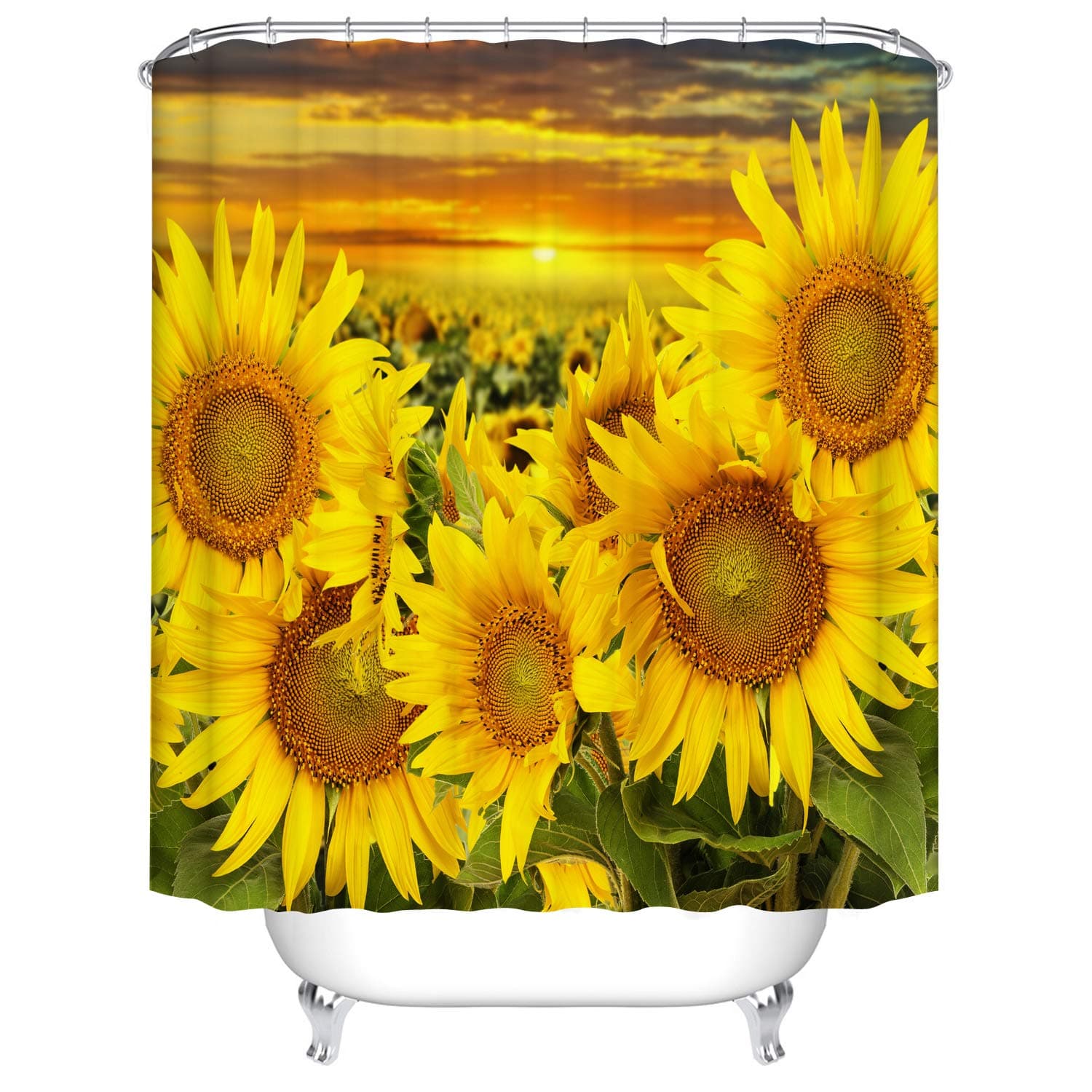 Dodou Digital Printing Shower Curtain Sun Flower Pattern Waterproof Polyester Shower Curtain (72''Wx72''H)
