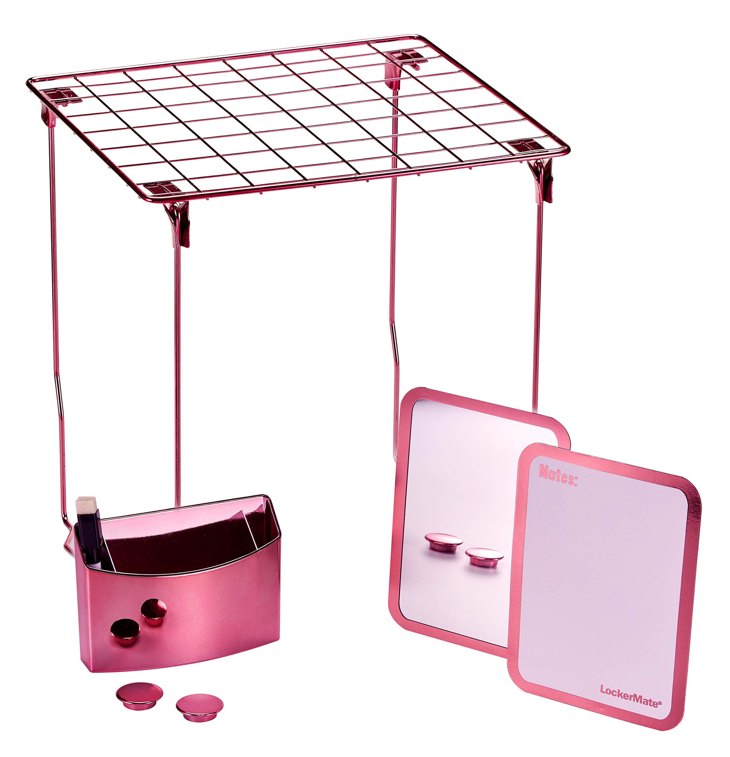 LockerMate Stac-A-Shelf 7-Piece Locker Organizer Kit, Includes Locker Shelf, Mirror, Whiteboard, Storage Cup & Dry Erase Marker - Rose Gold