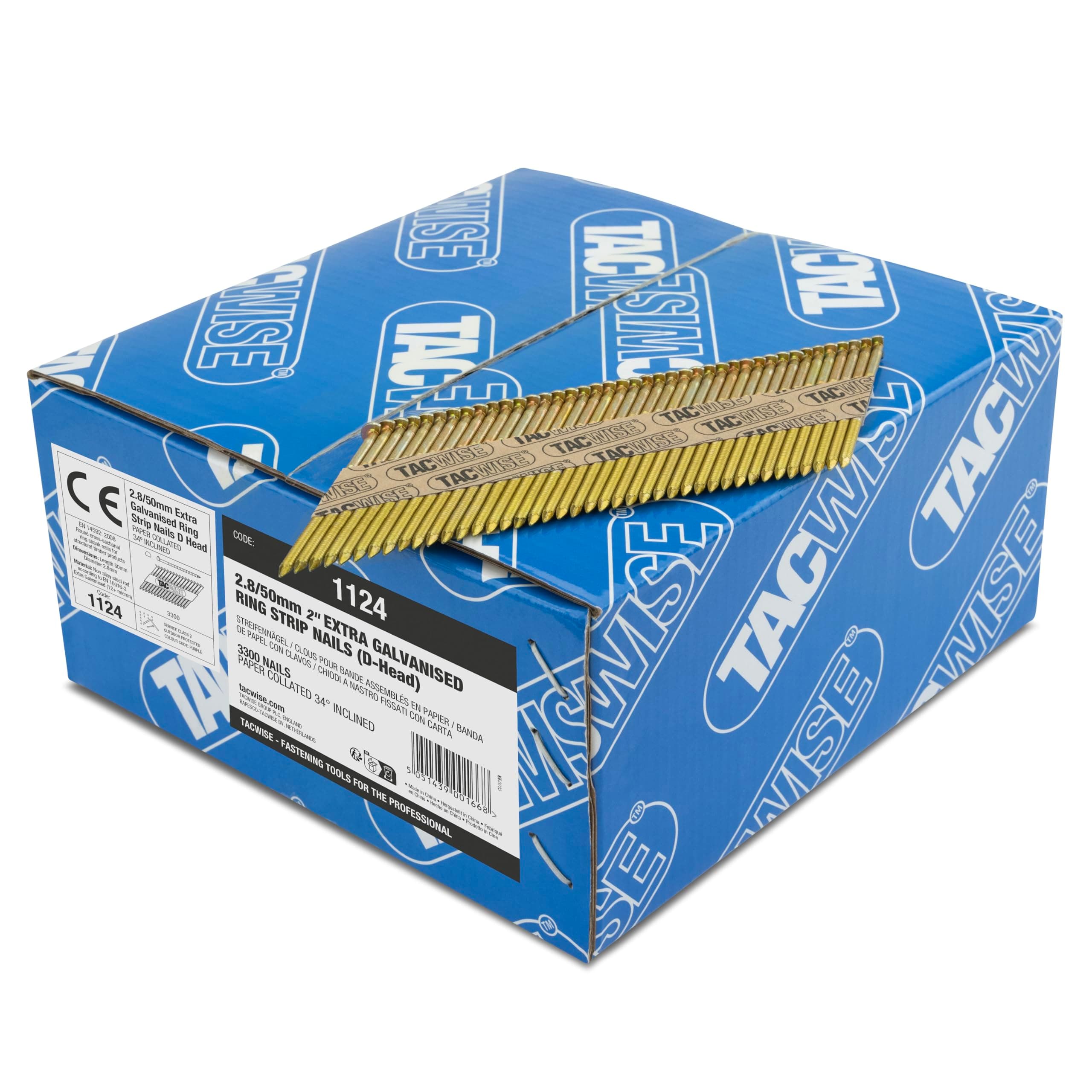 Tacwise 1124 2.8/50 mm Extra Galvanised Framing Nails, D Head, Ring Shank, 34° Inclined, Paper Collated, Pack of 3,300